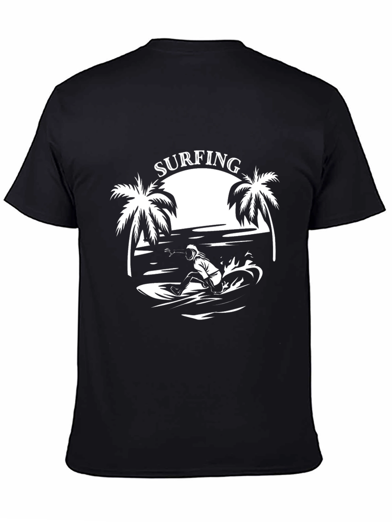 Black Surfing Graphic Tee - Black Cotton T-Shirt view 4