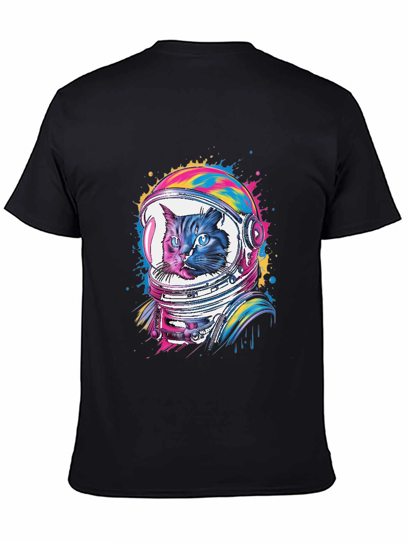 Black Cat Astronaut Graphic Tee - Unisex Black T-Shirt view 4