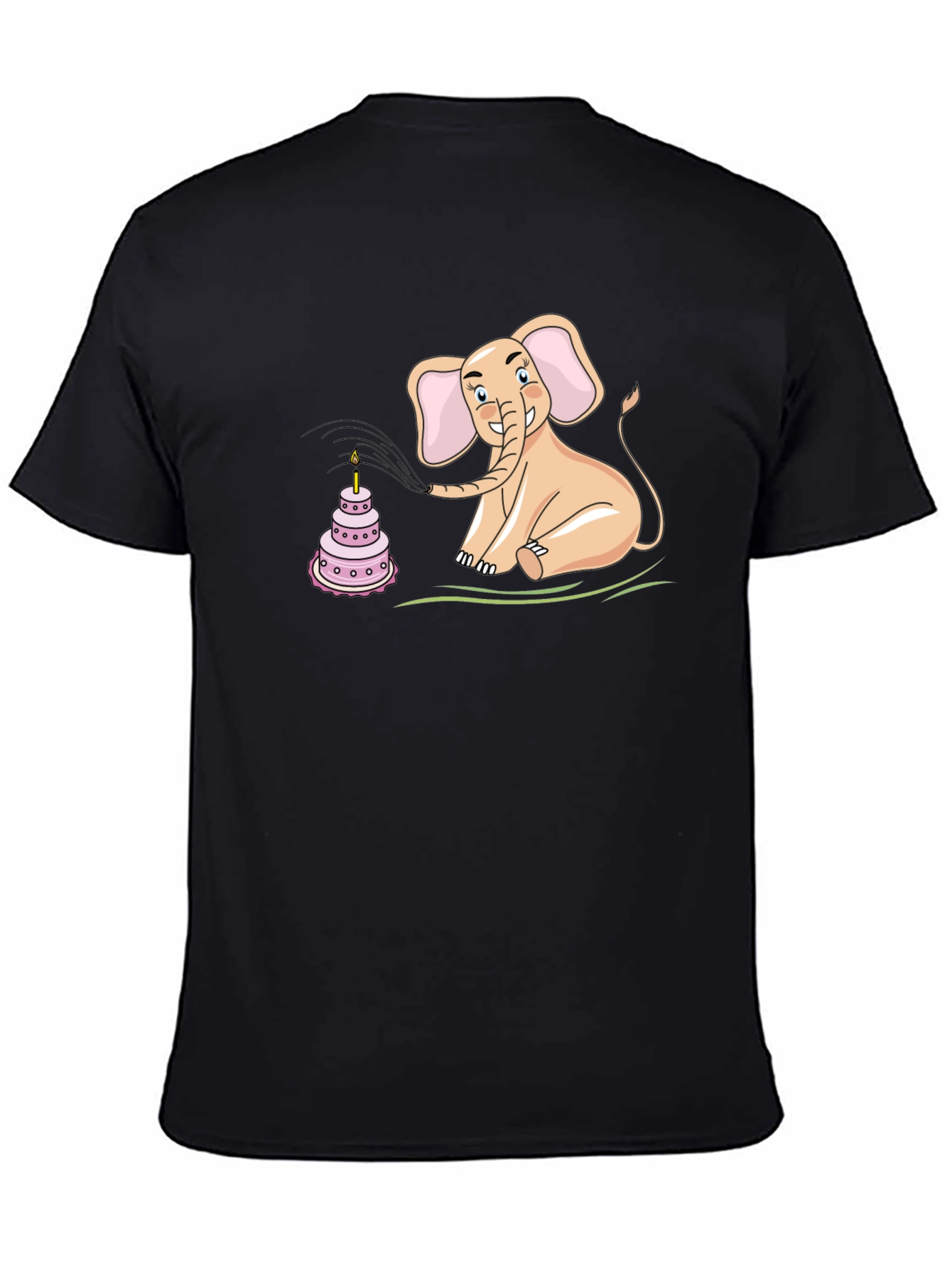 Black Elephant Blowing Out Birthday Cake Candle T-Shirt view 4
