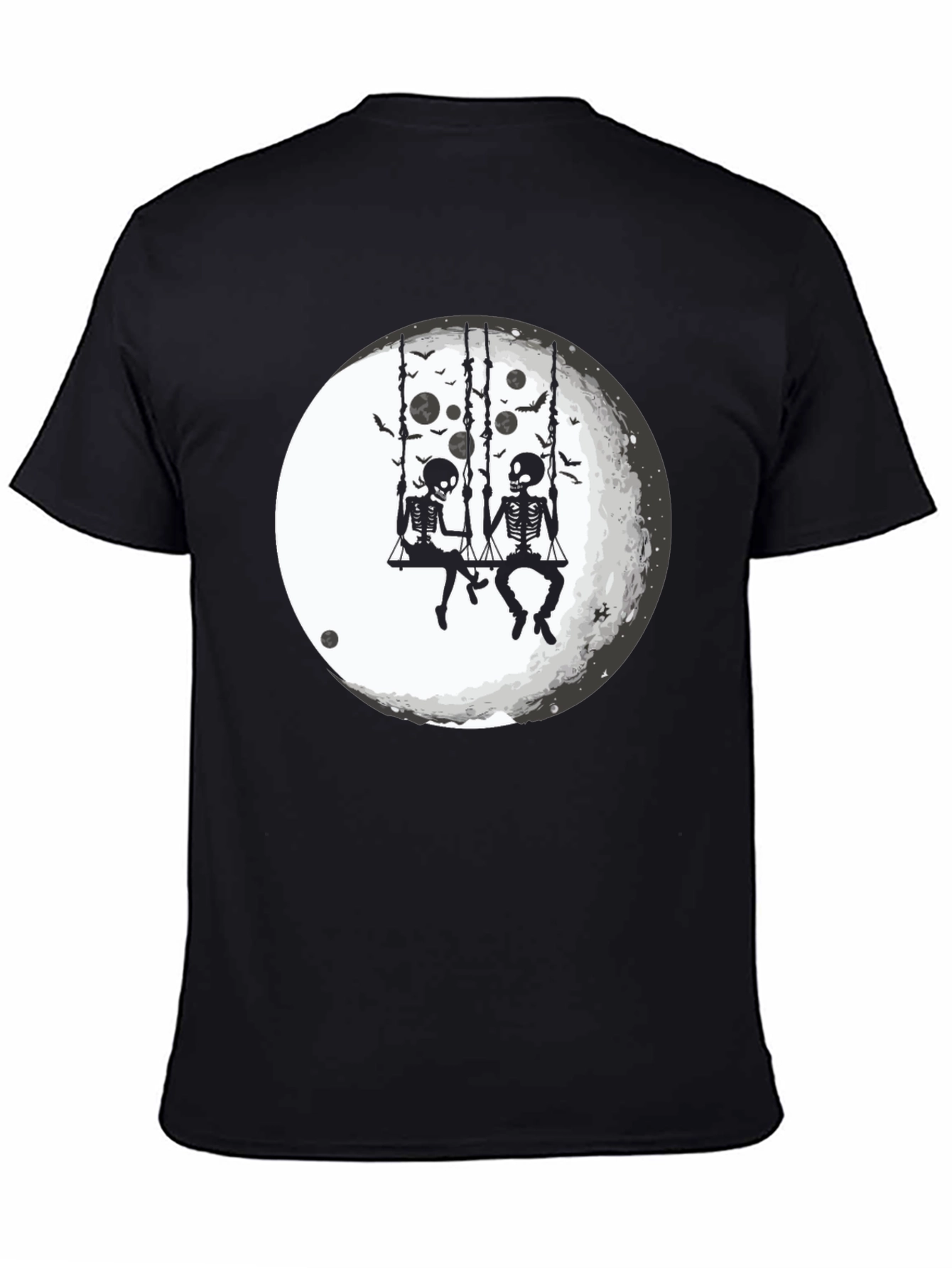 Black Skeleton Moon Swing Graphic T-Shirt view 4