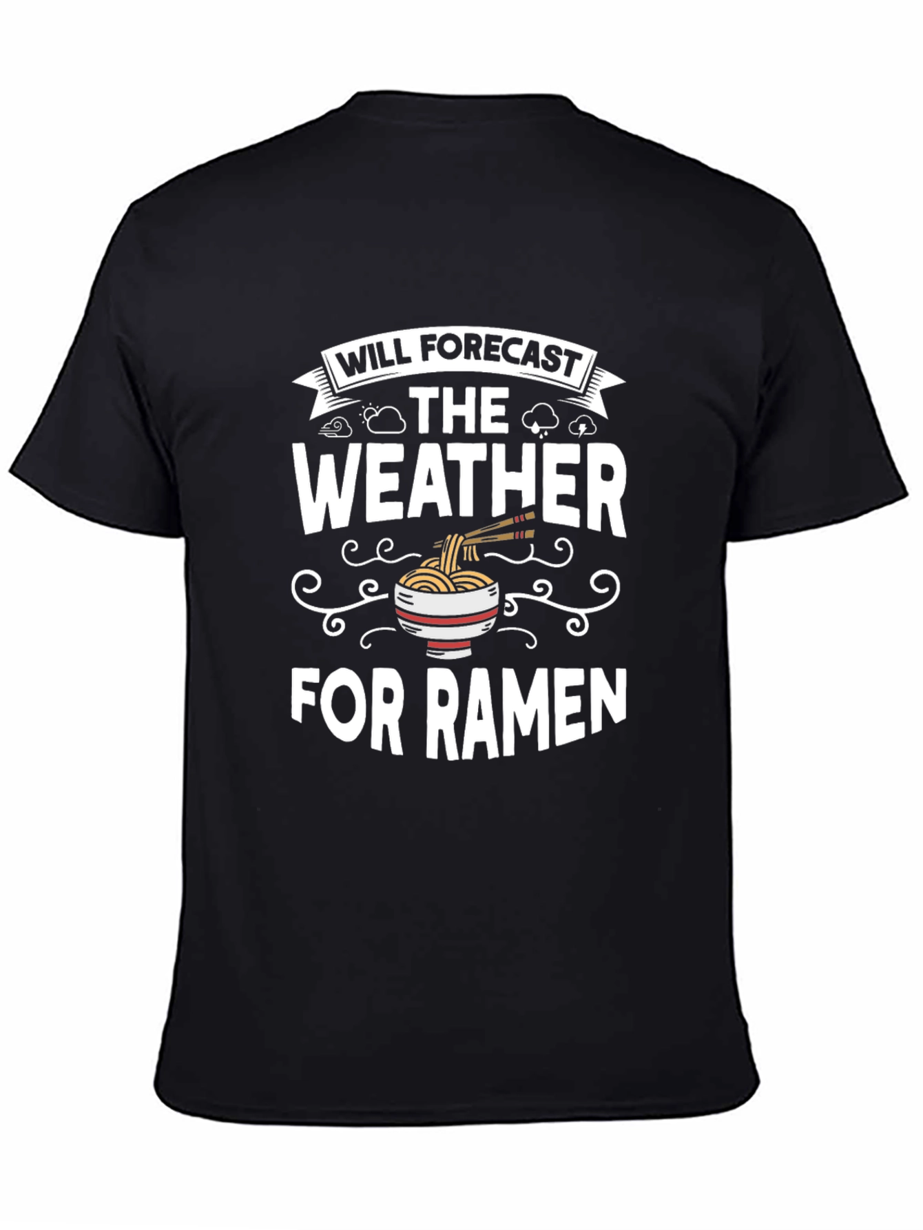 Black Funny Ramen Weather Forecast T-Shirt view 4