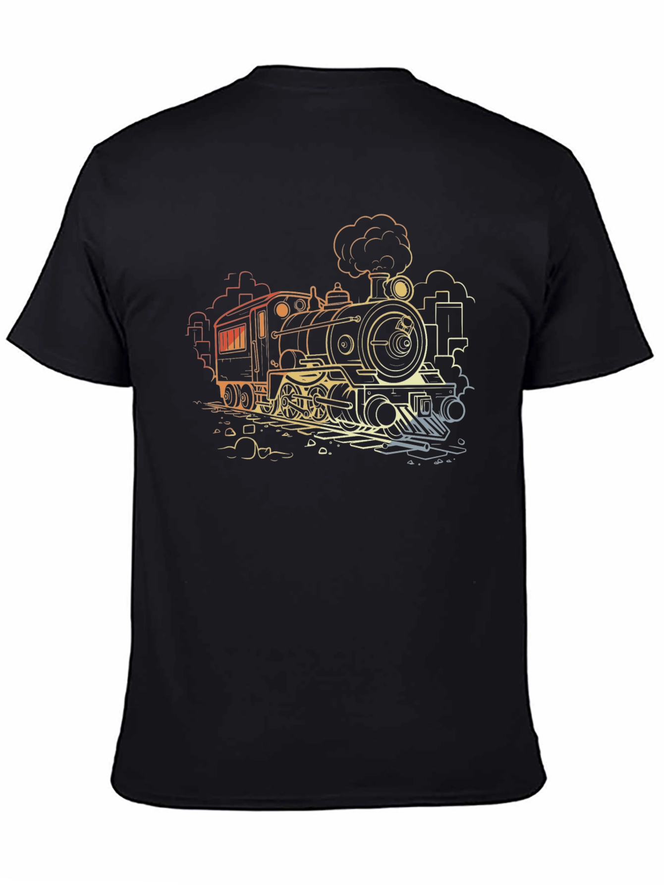 Black Vintage Train Graphic Tee - Black Cotton view 4