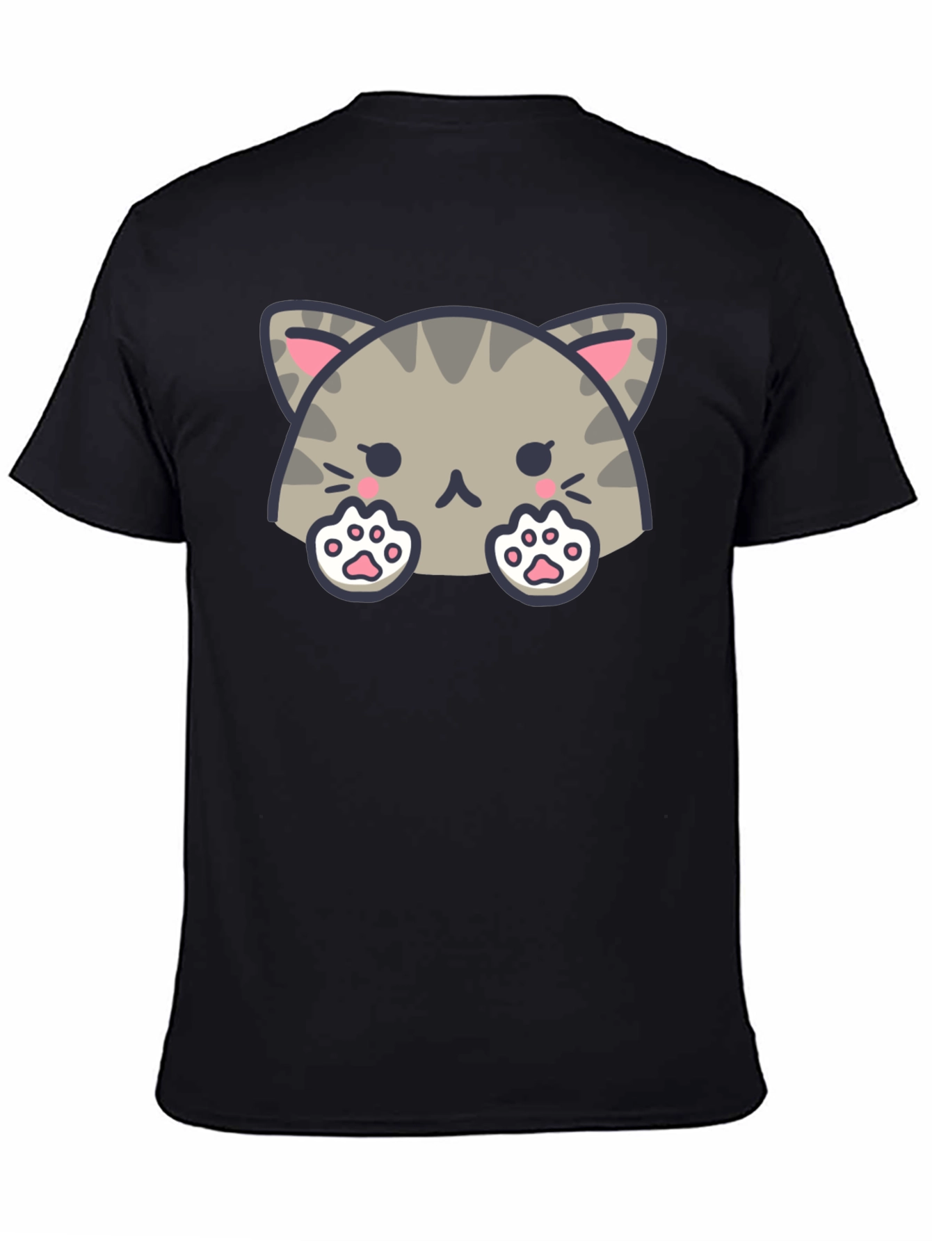 Black Cute Cat Graphic Black T-Shirt view 4