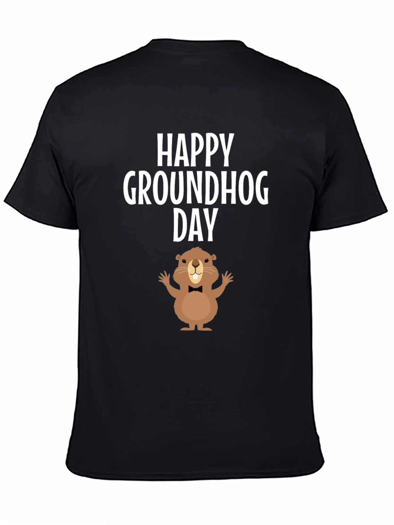 Black Happy Groundhog Day T-Shirt view 4