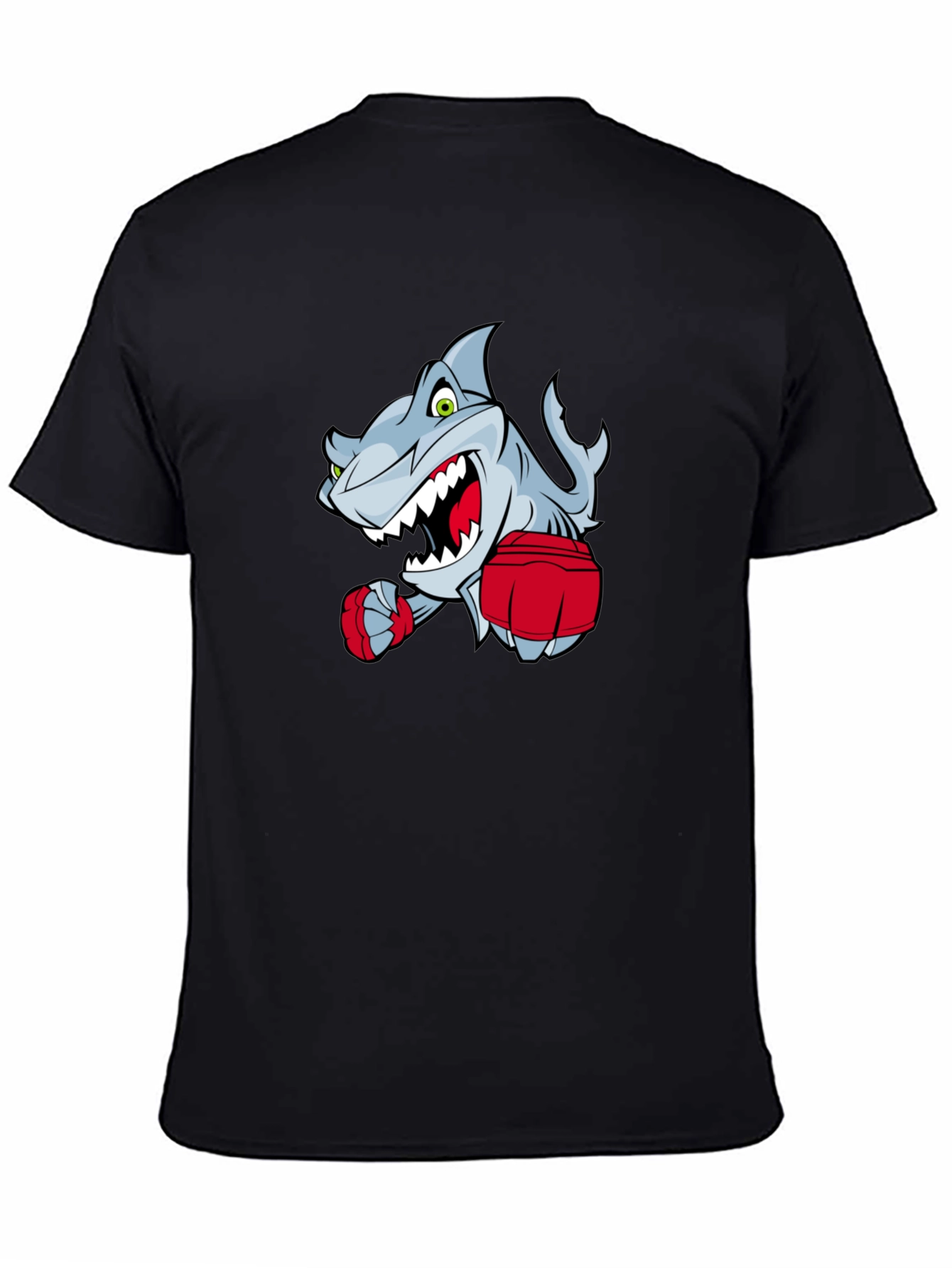 Black Cartoon Shark Boxer Graphic T-Shirt view 4