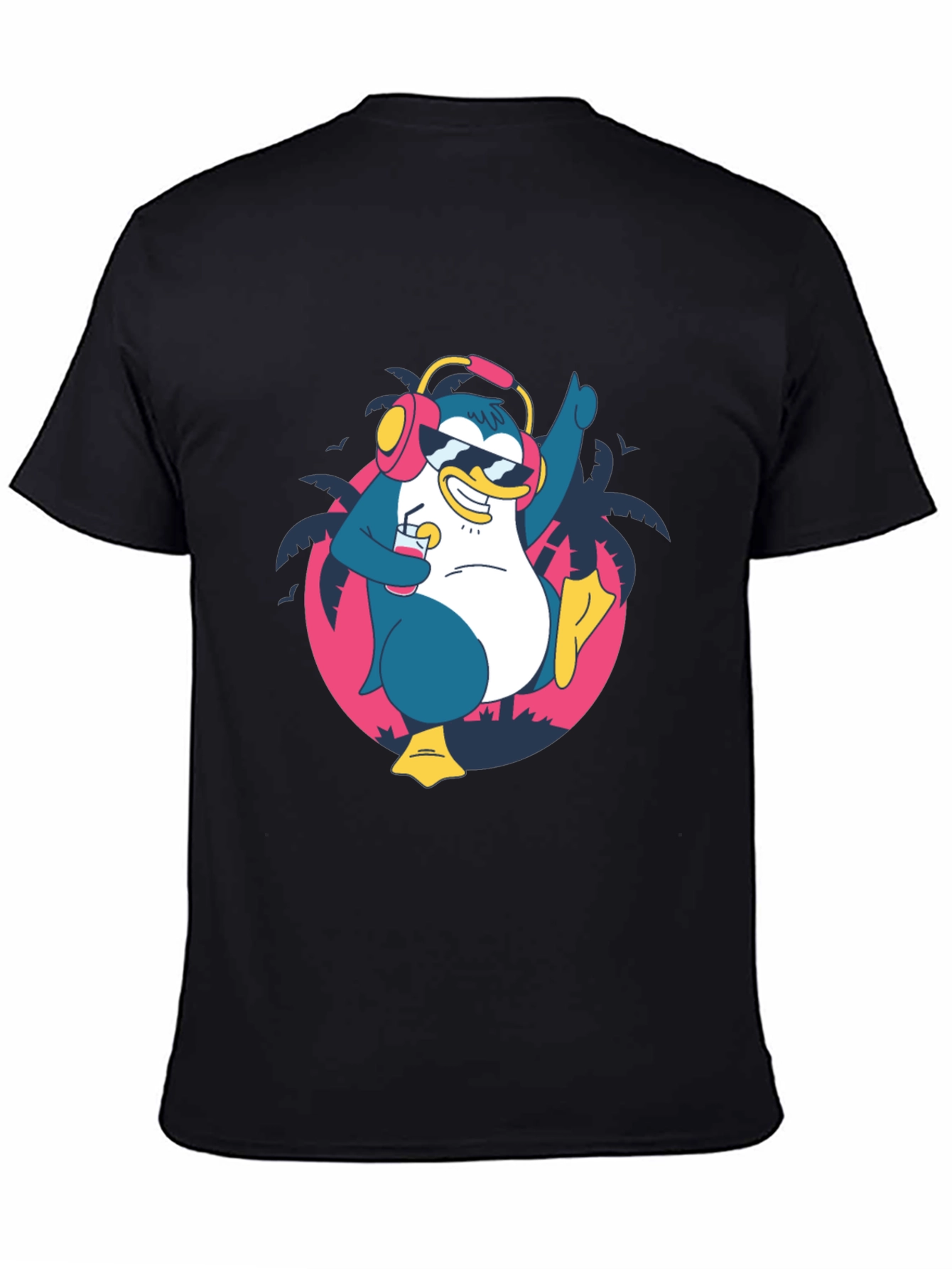 Black Cool Penguin Graphic Tee - Black Cotton Shirt view 4