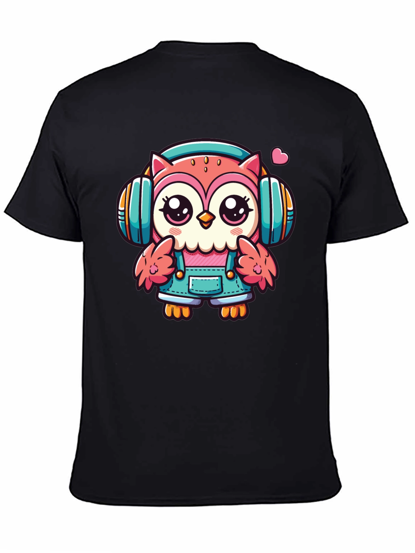 Black Owl DJ T-Shirt: Cute Cartoon Animal Tee view 4