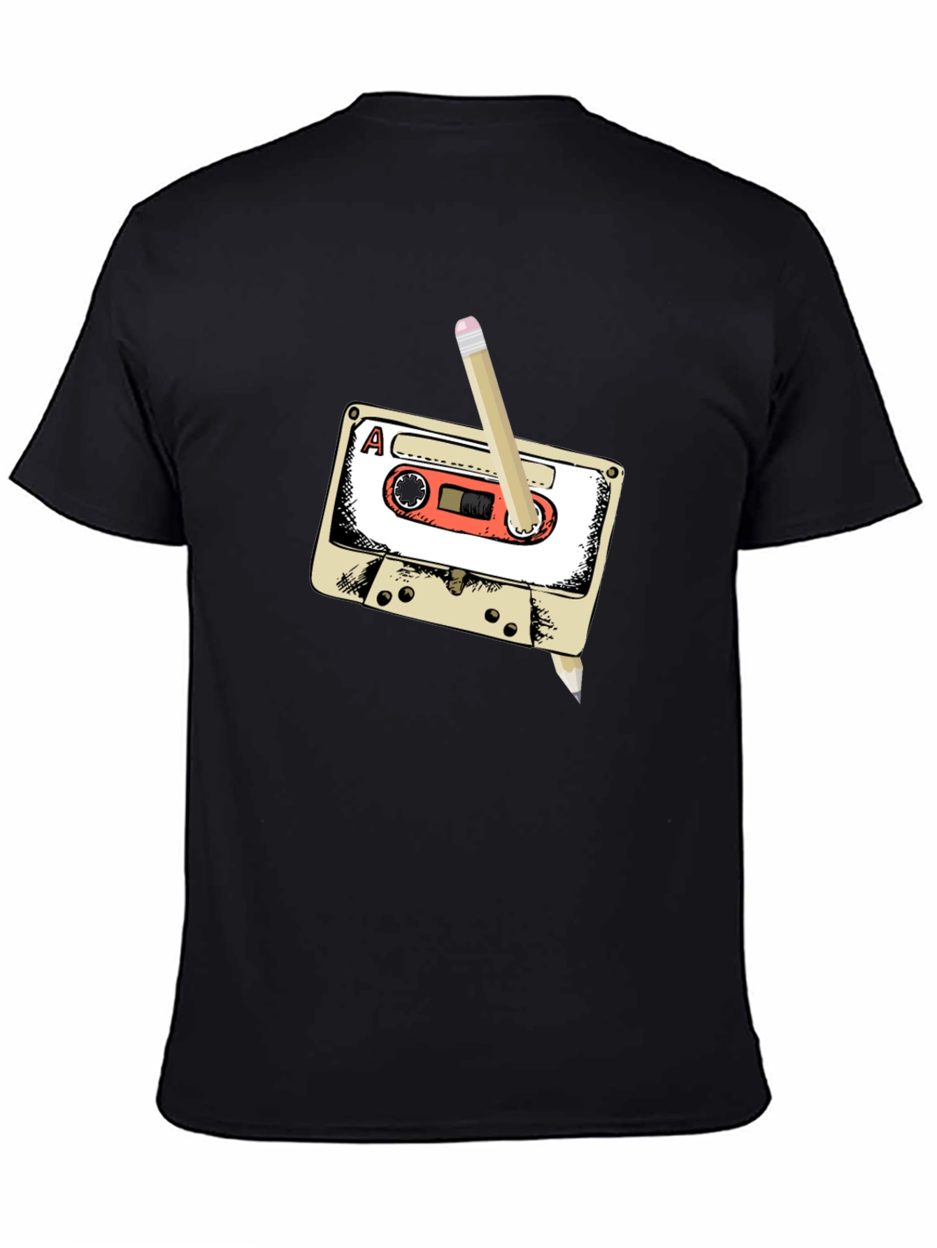 Black Retro Cassette Tape & Pencil T-Shirt view 4