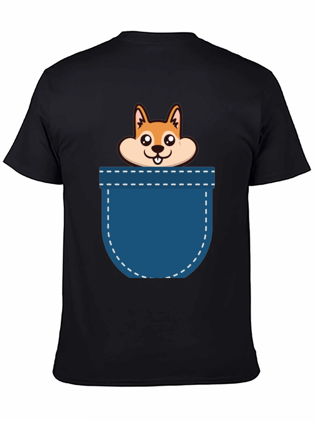 Black Cute Pocket Dog Graphic T-Shirt view 4