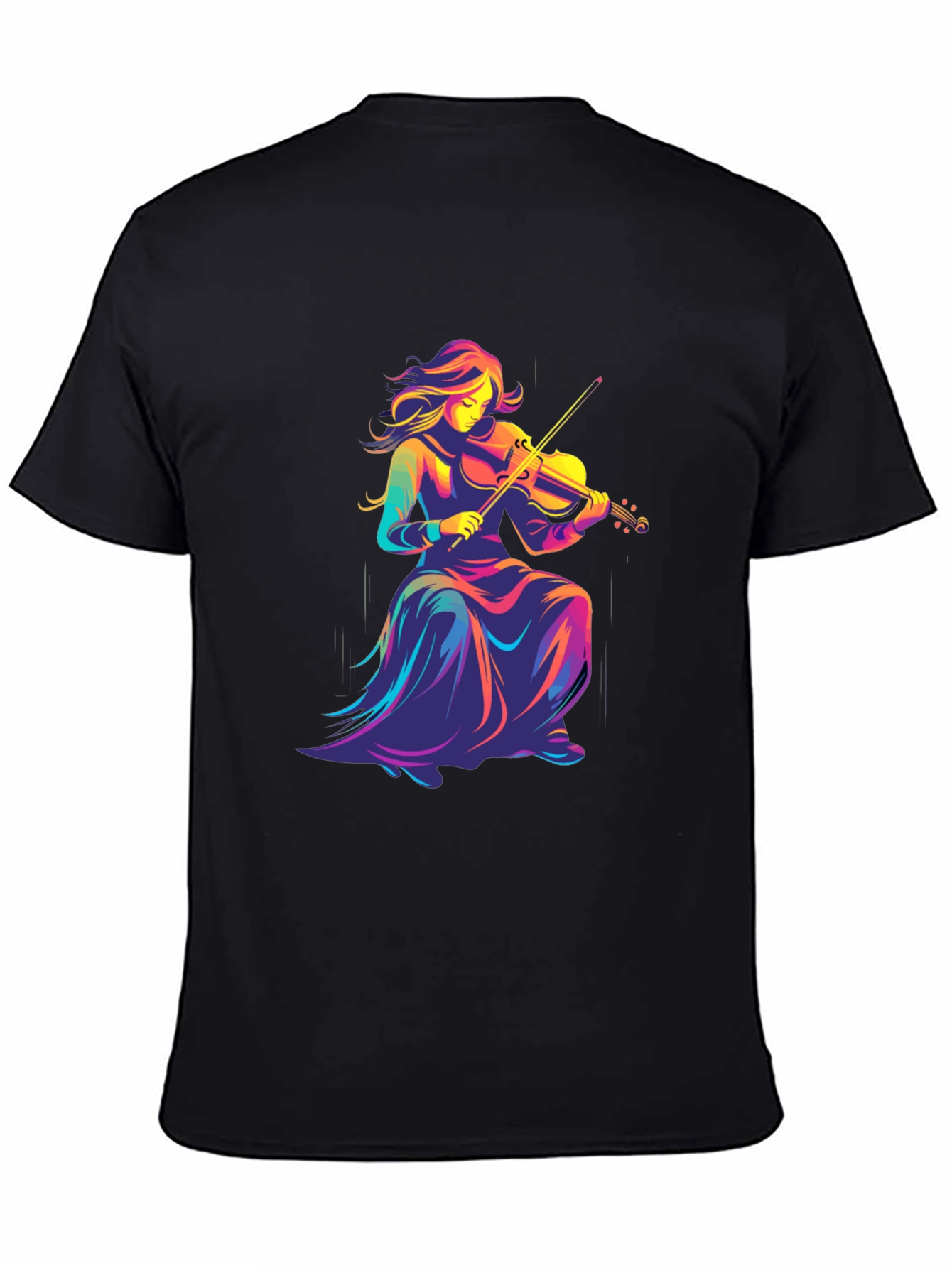 Black Vibrant Violinist Graphic Tee - Black Cotton Comfort view 4