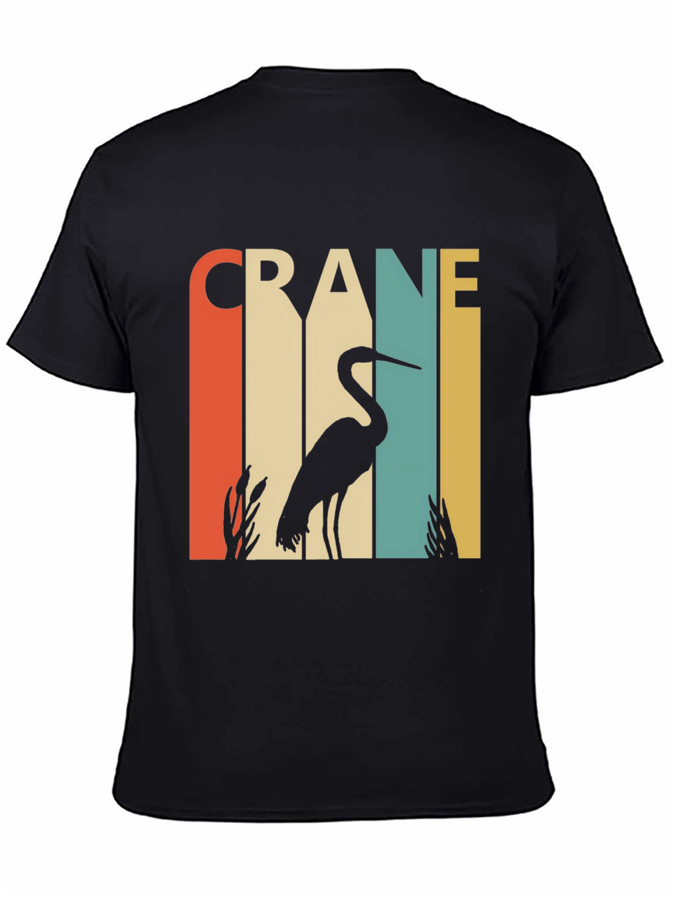 Black Vintage Crane Bird T-Shirt - Retro Design view 4