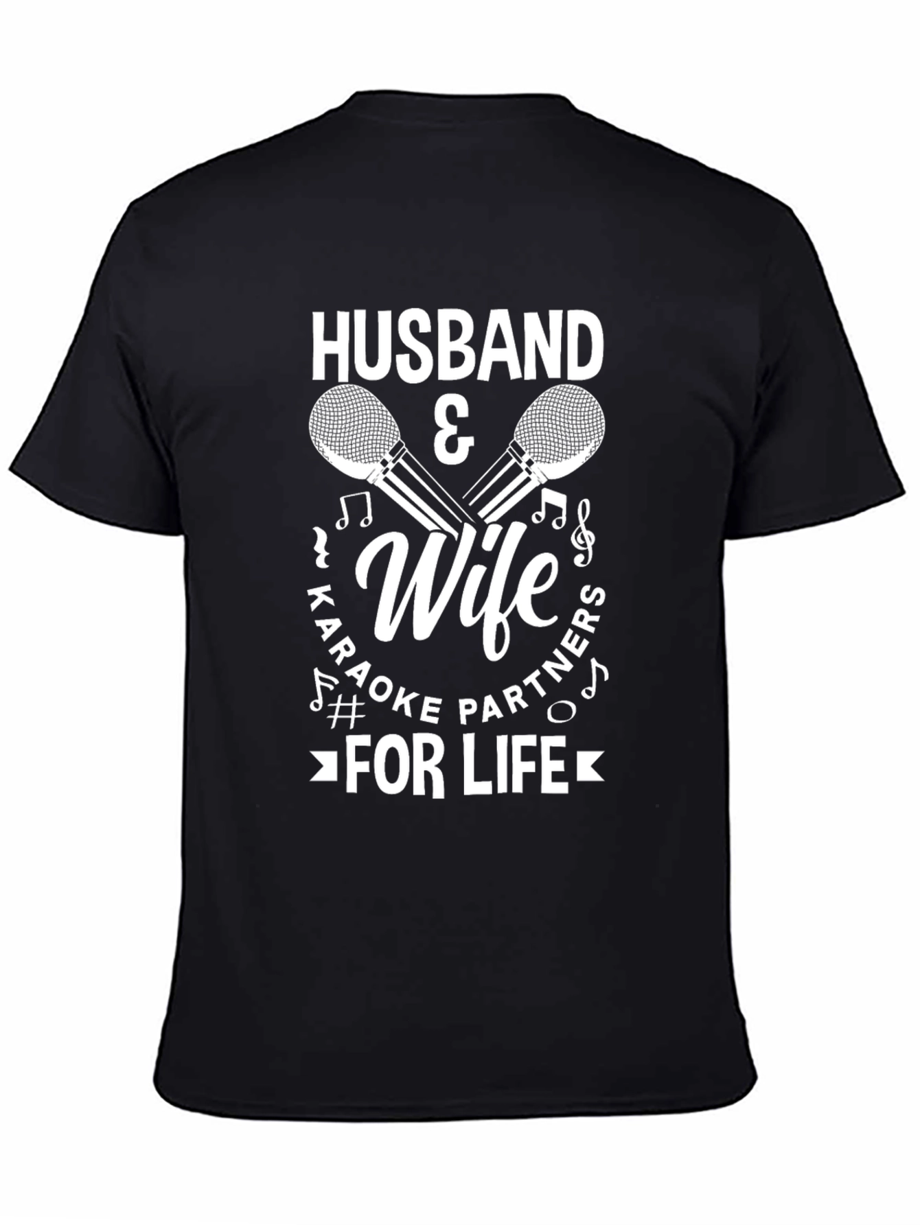 Husband & Wife Karaoke Partners For Life Black T-Shirt - 4