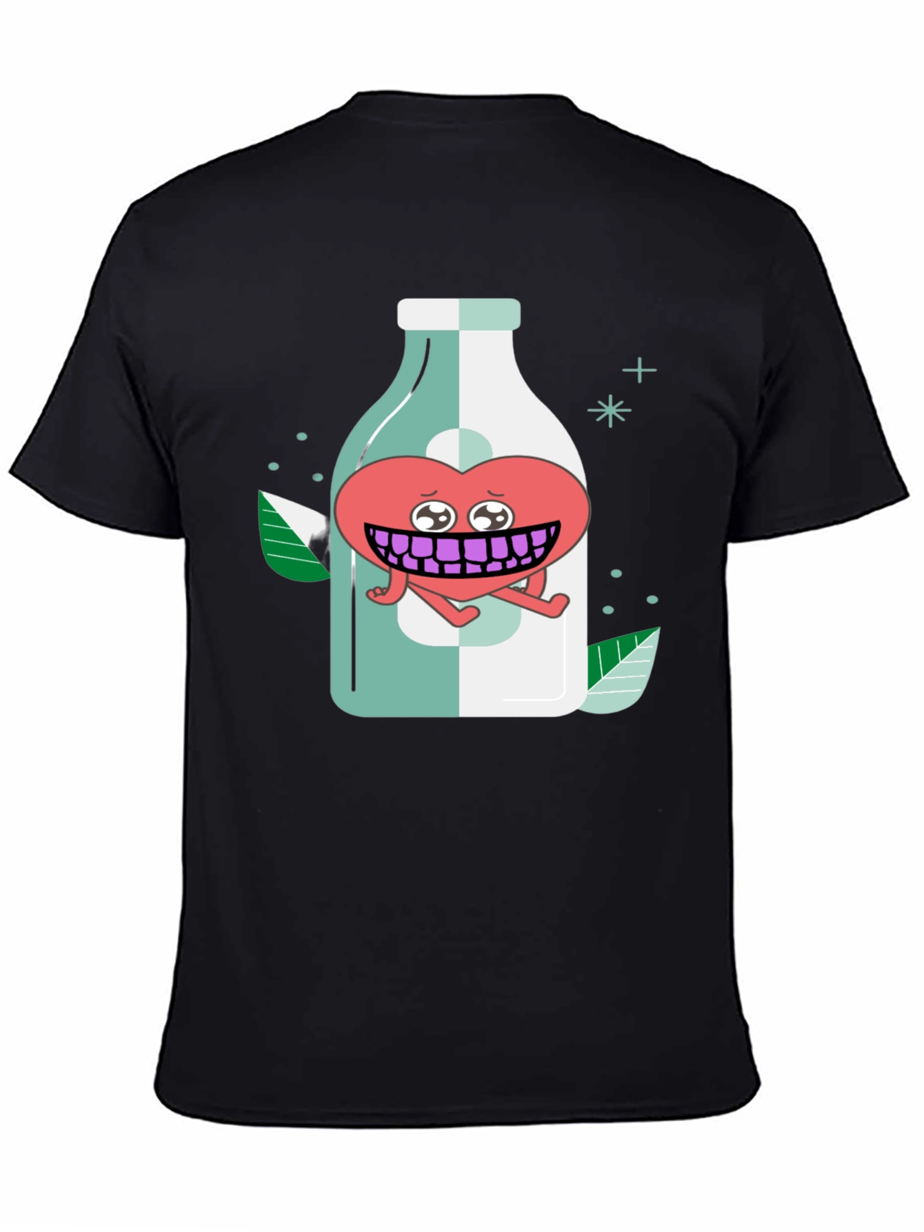 Black Cartoon Heart in a Bottle Black T-Shirt view 4