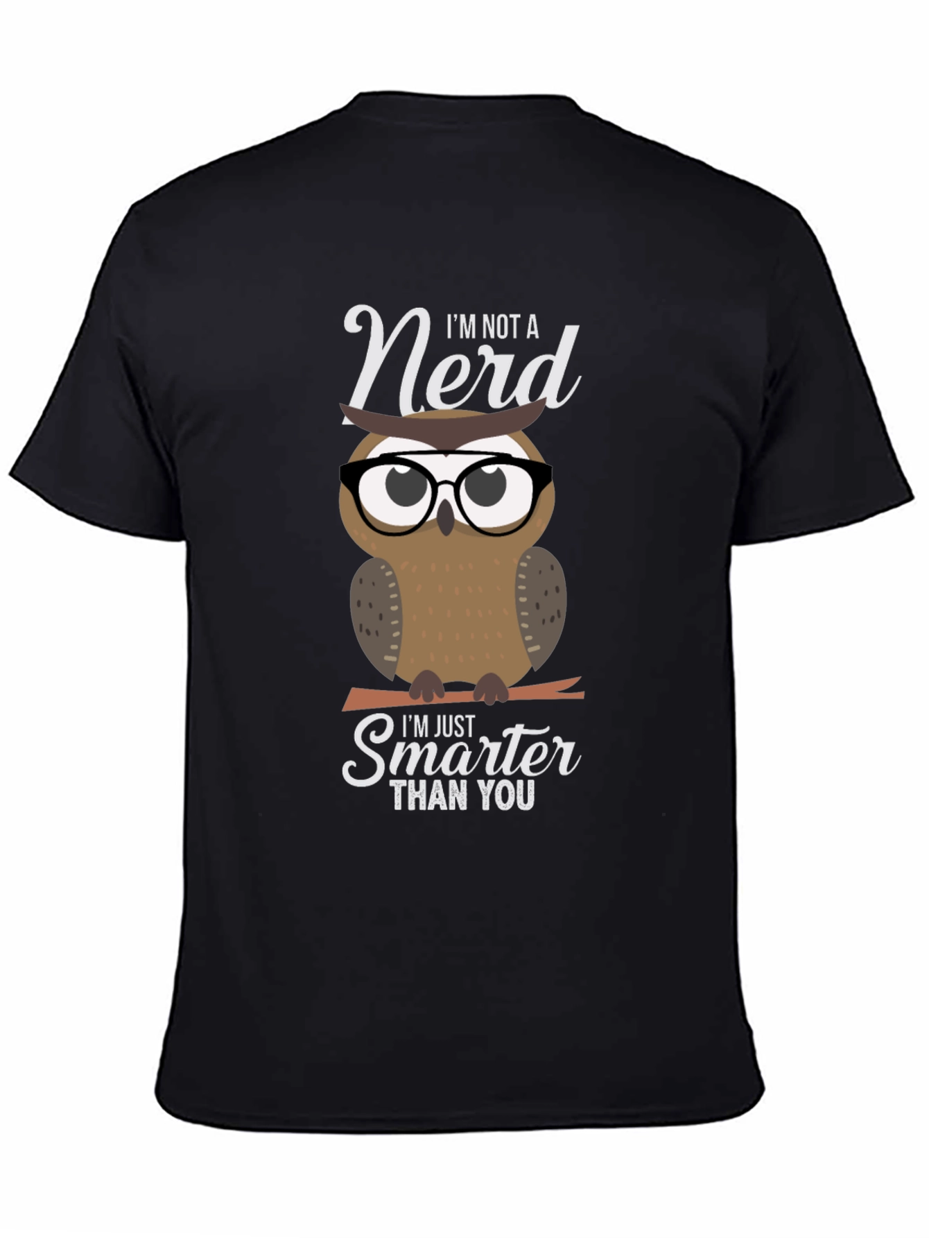 Black Smart Owl Graphic T-Shirt - Nerd Humor Tee view 4