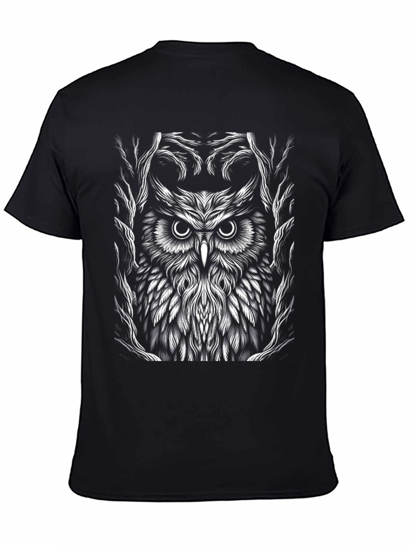 Black Owl Graphic Tee - Black Cotton T-Shirt view 4