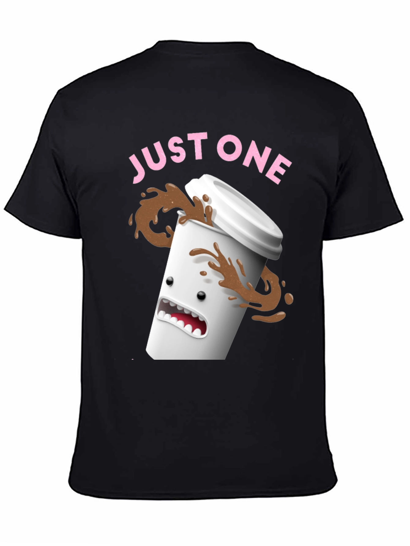 Black Just One Coffee T-Shirt - Funny Spilled Coffee Graphic Tee view 4