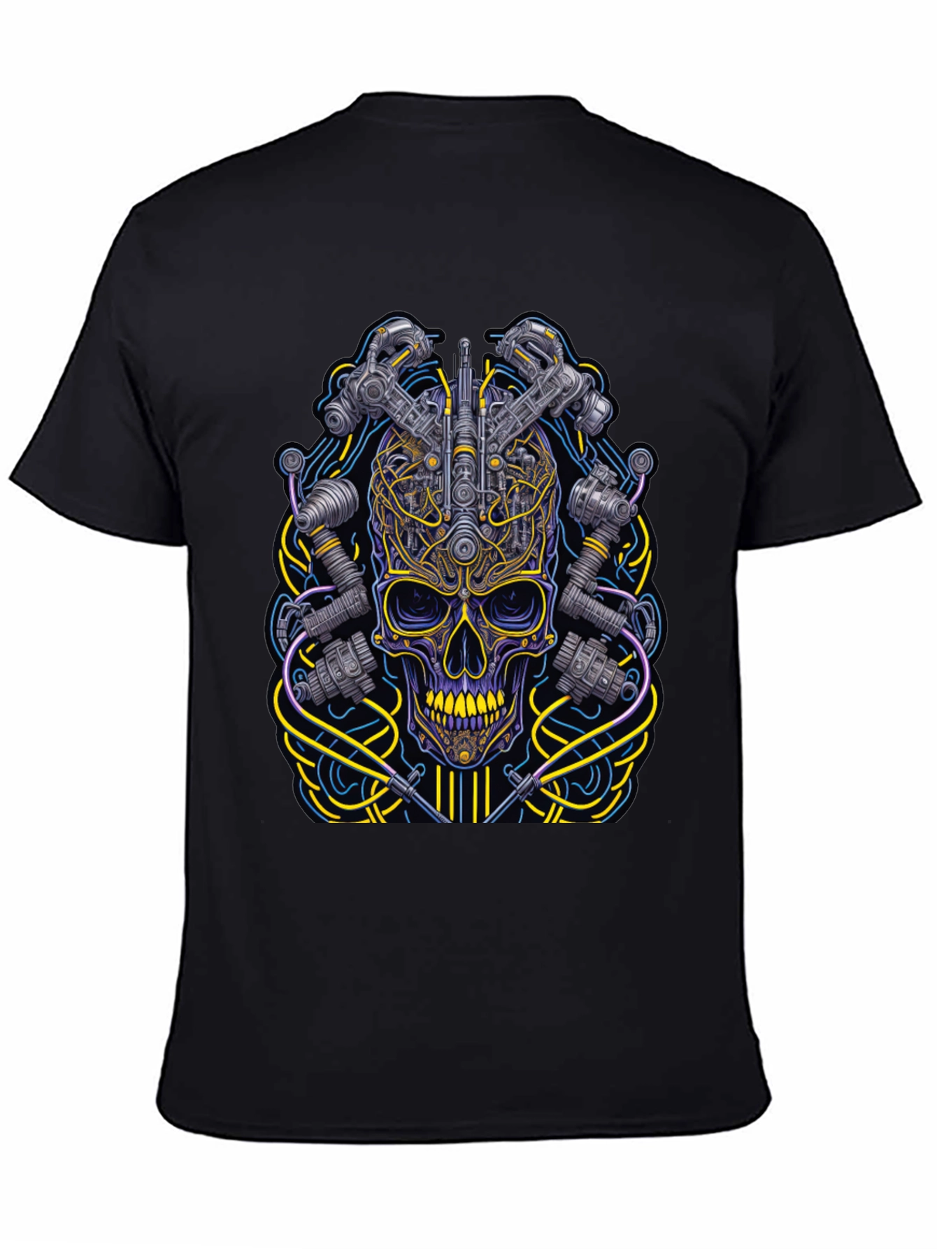Black Cyberpunk Skull Graphic T-Shirt view 4