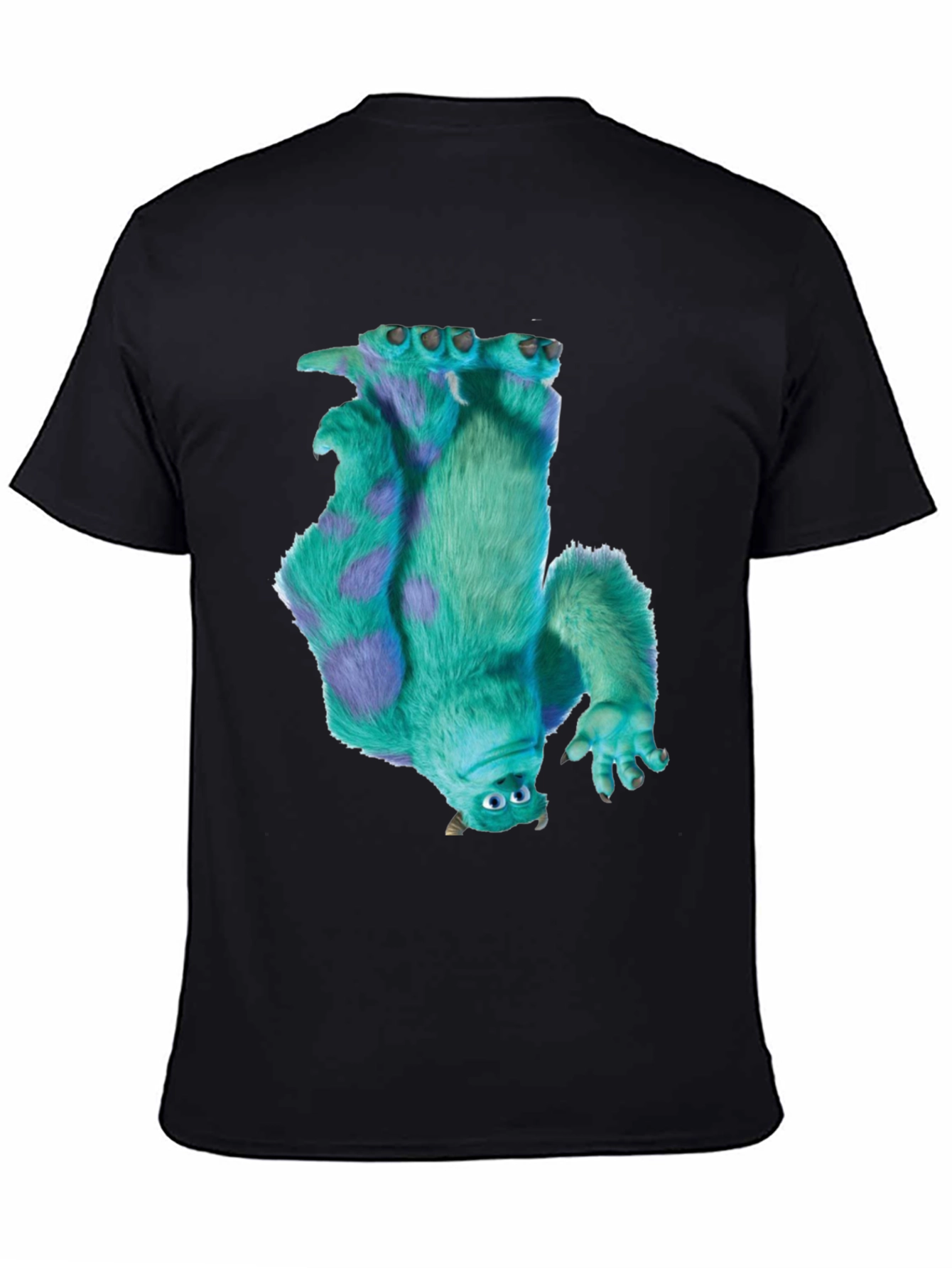 Black Monster Tee - Upside Down Fuzzy Monster Graphic Black T-Shirt view 4