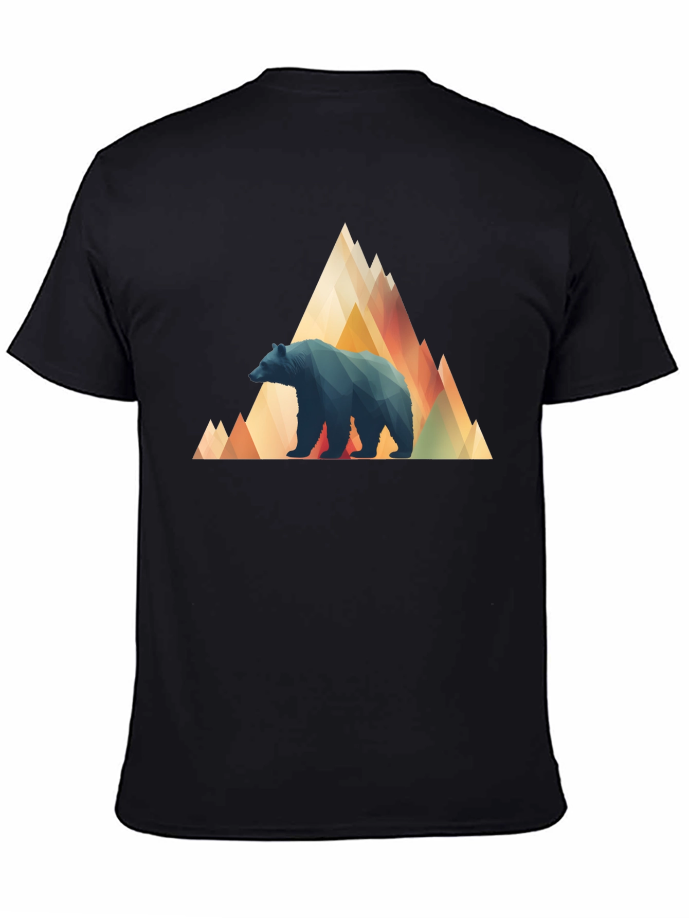 Black Geometric Bear Mountain Tee - Stylish Black T-Shirt view 4