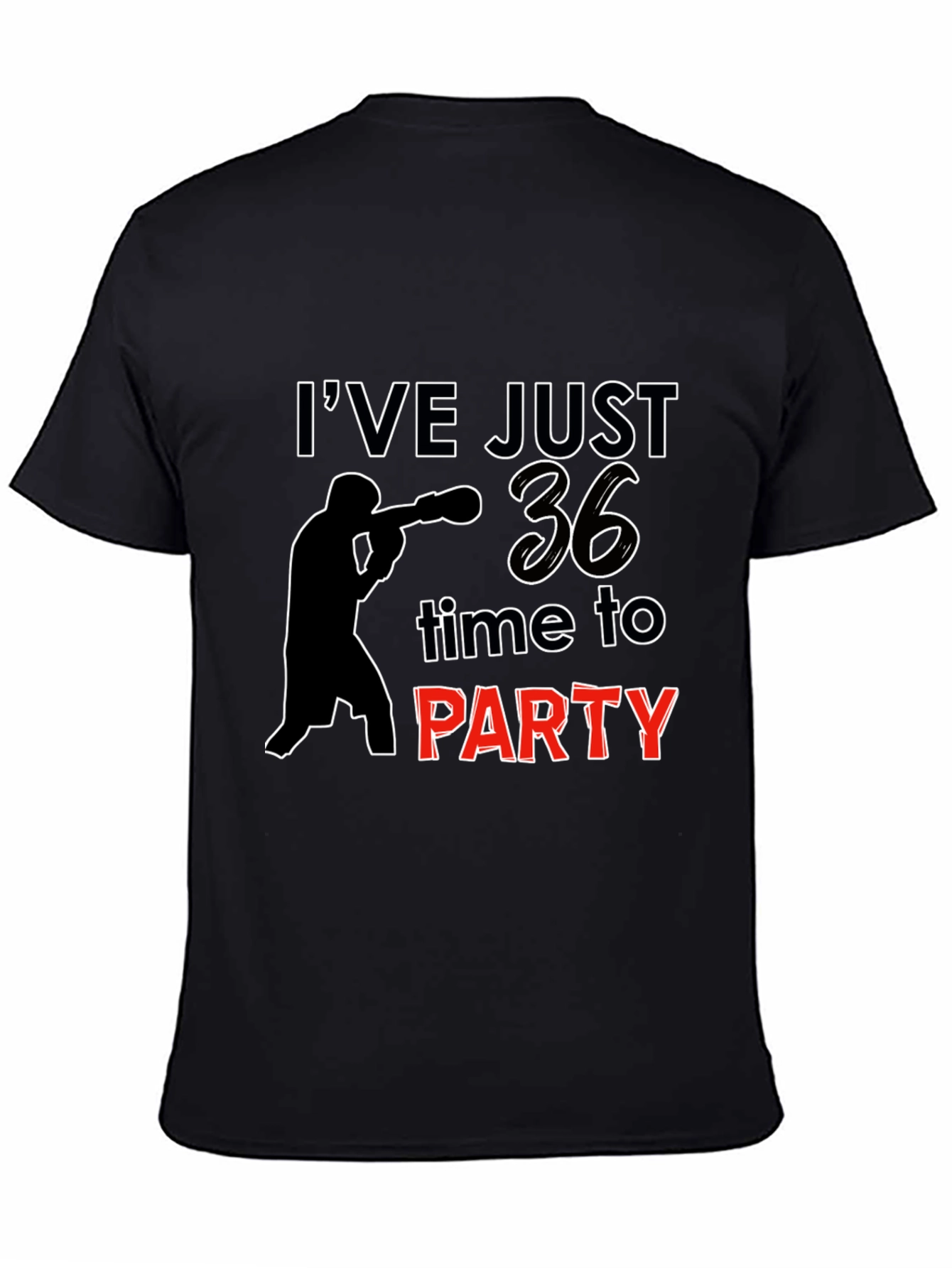 Black 36th Birthday Party T-Shirt: Boxing Silhouette view 4