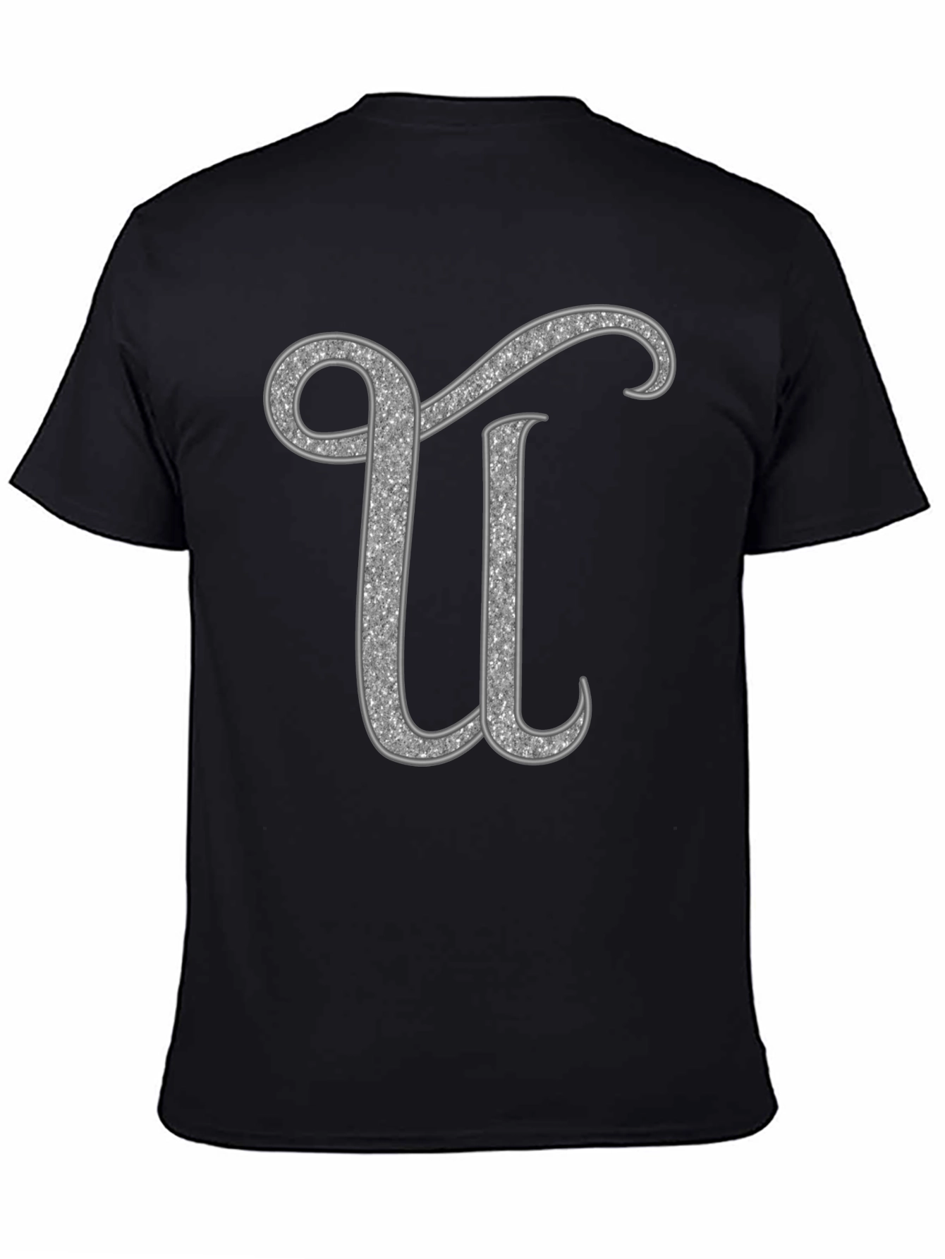 Black Glitter Letter U Graphic Tee - Unisex view 4