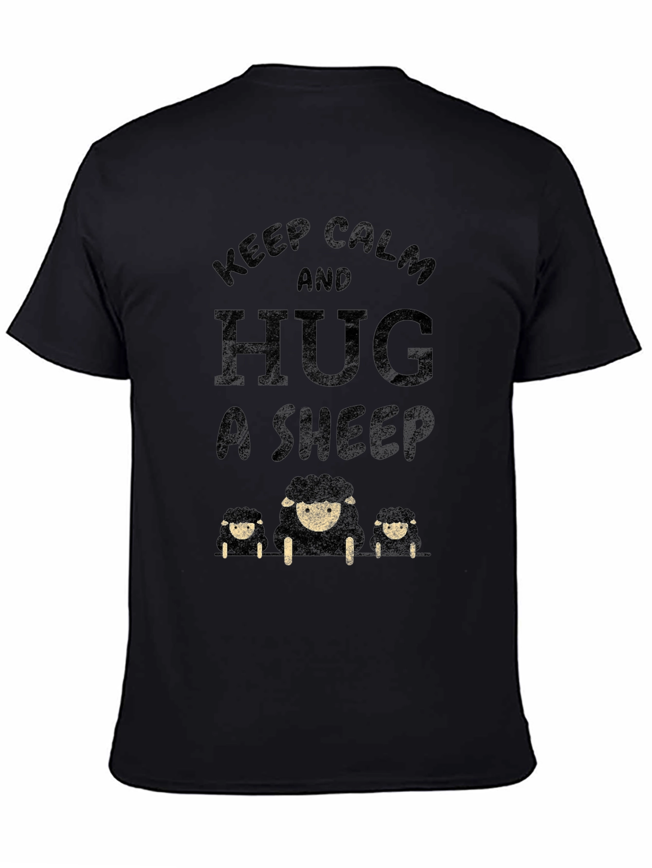 Black Keep Calm and Hug a Sheep T-Shirt - Black view 4