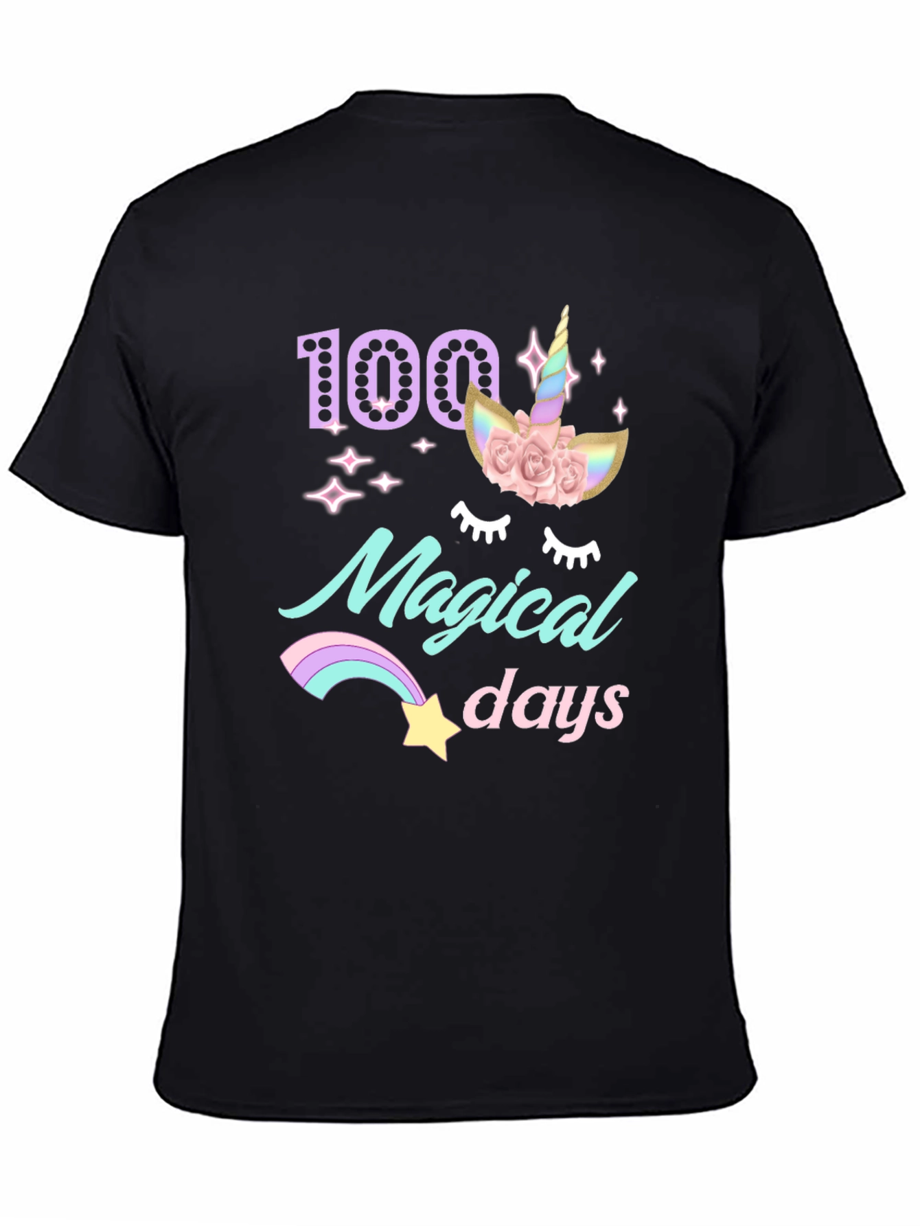 Black 100 Magical Days T-Shirt Unicorn view 4