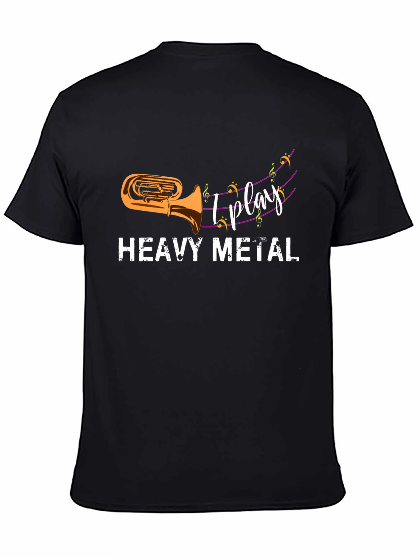 Black I Play Heavy Metal Tuba Black Tee view 4