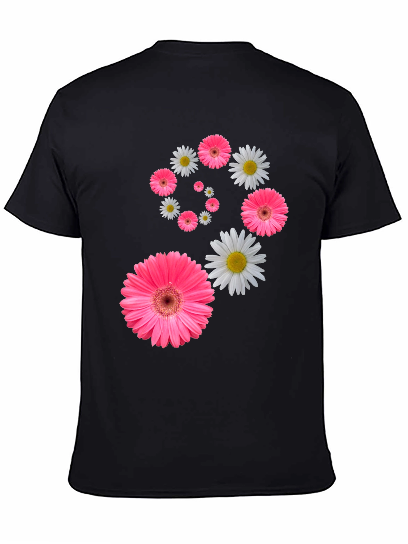 Black Floral Swirl T-Shirt - Pink Daisy Design view 4