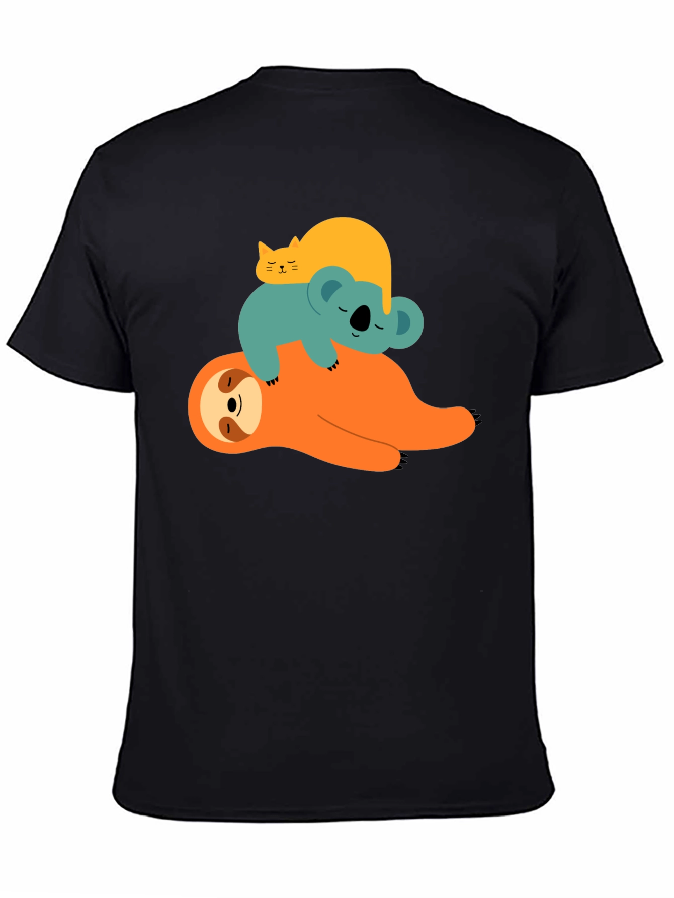 Black Sloth, Koala, & Cat Stacked Graphic Tee view 4