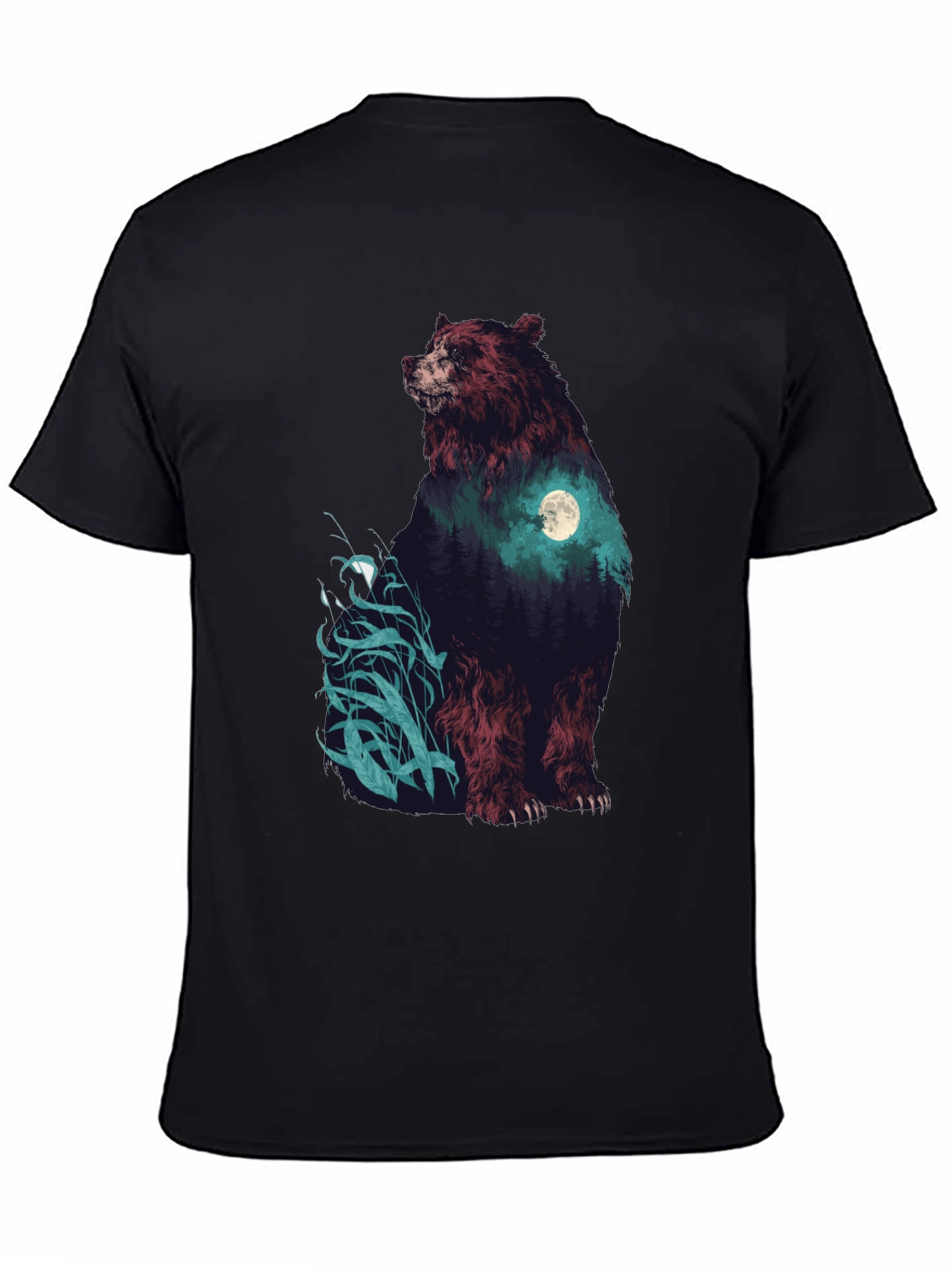 Black Bear Forest Moon Graphic T-Shirt view 4