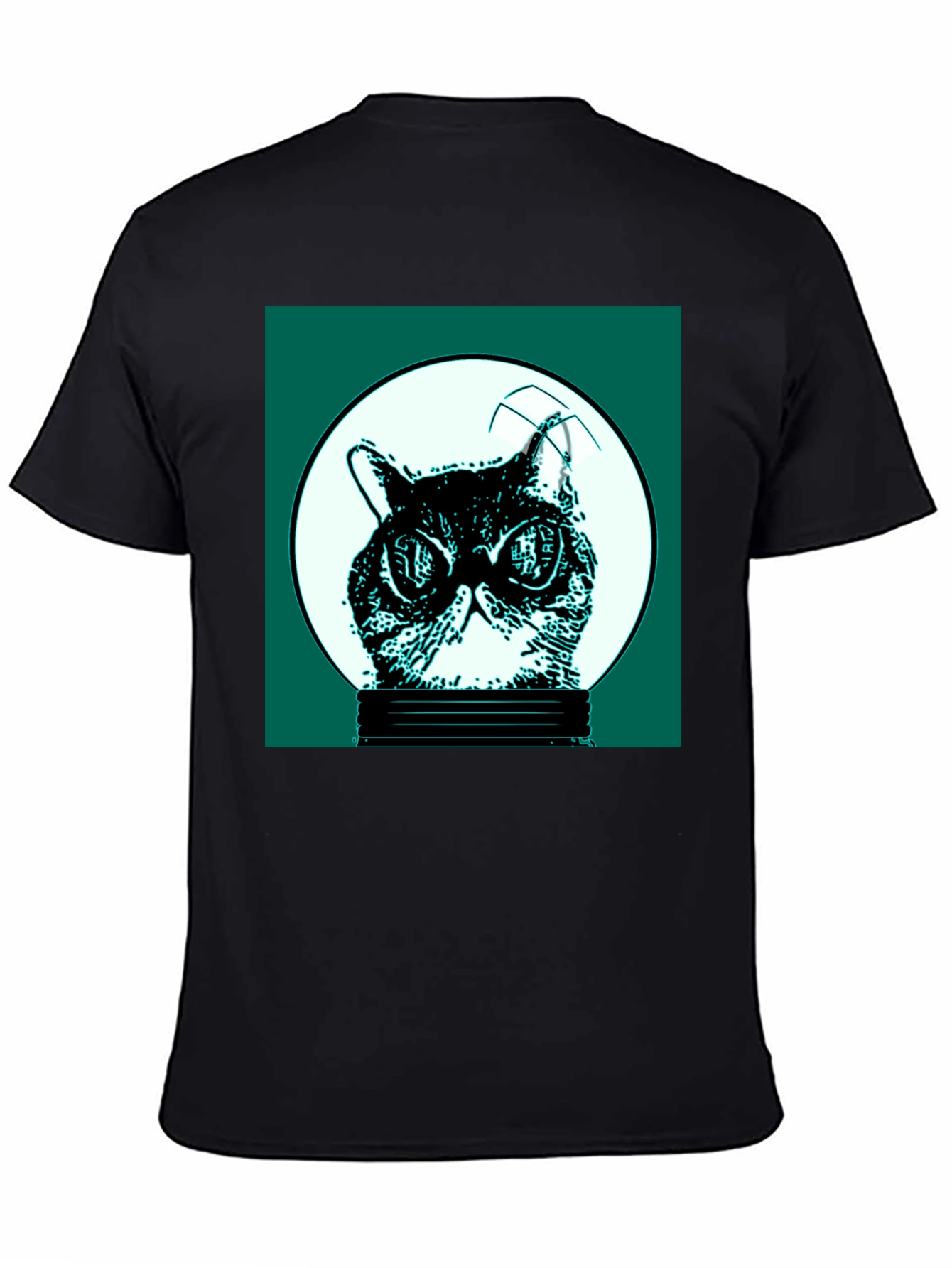 Black Cool Cat in Bulb Graphic Tee view 4