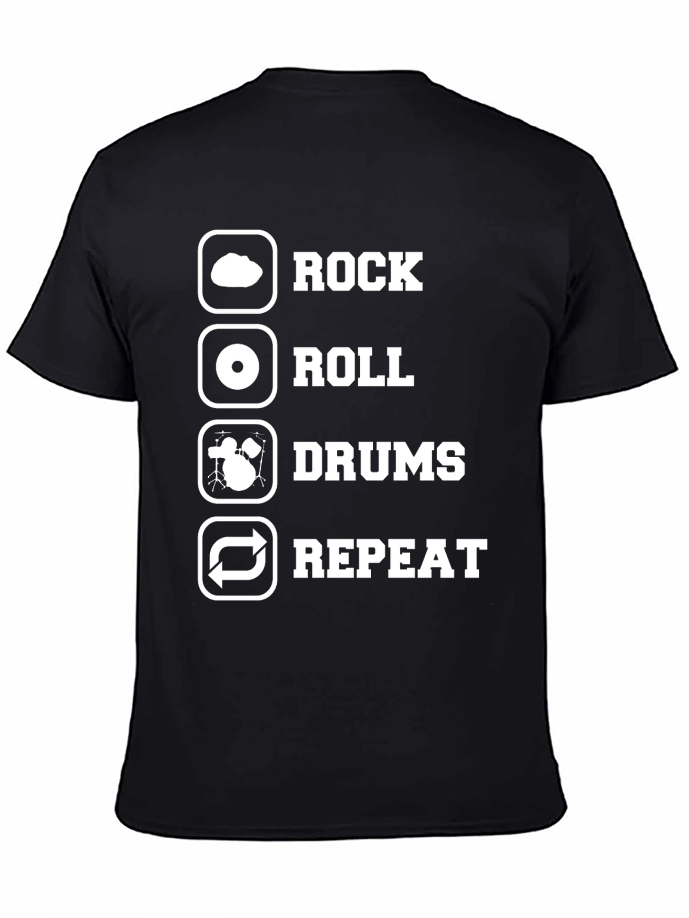 Black Rock Roll Drums Repeat T-Shirt - Musician Gift view 4