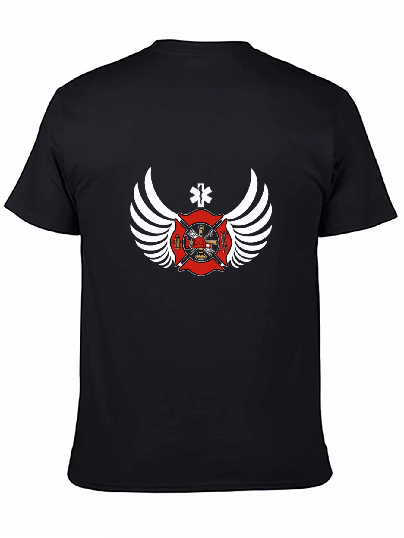 Black Firefighter Wings Graphic T-Shirt view 4