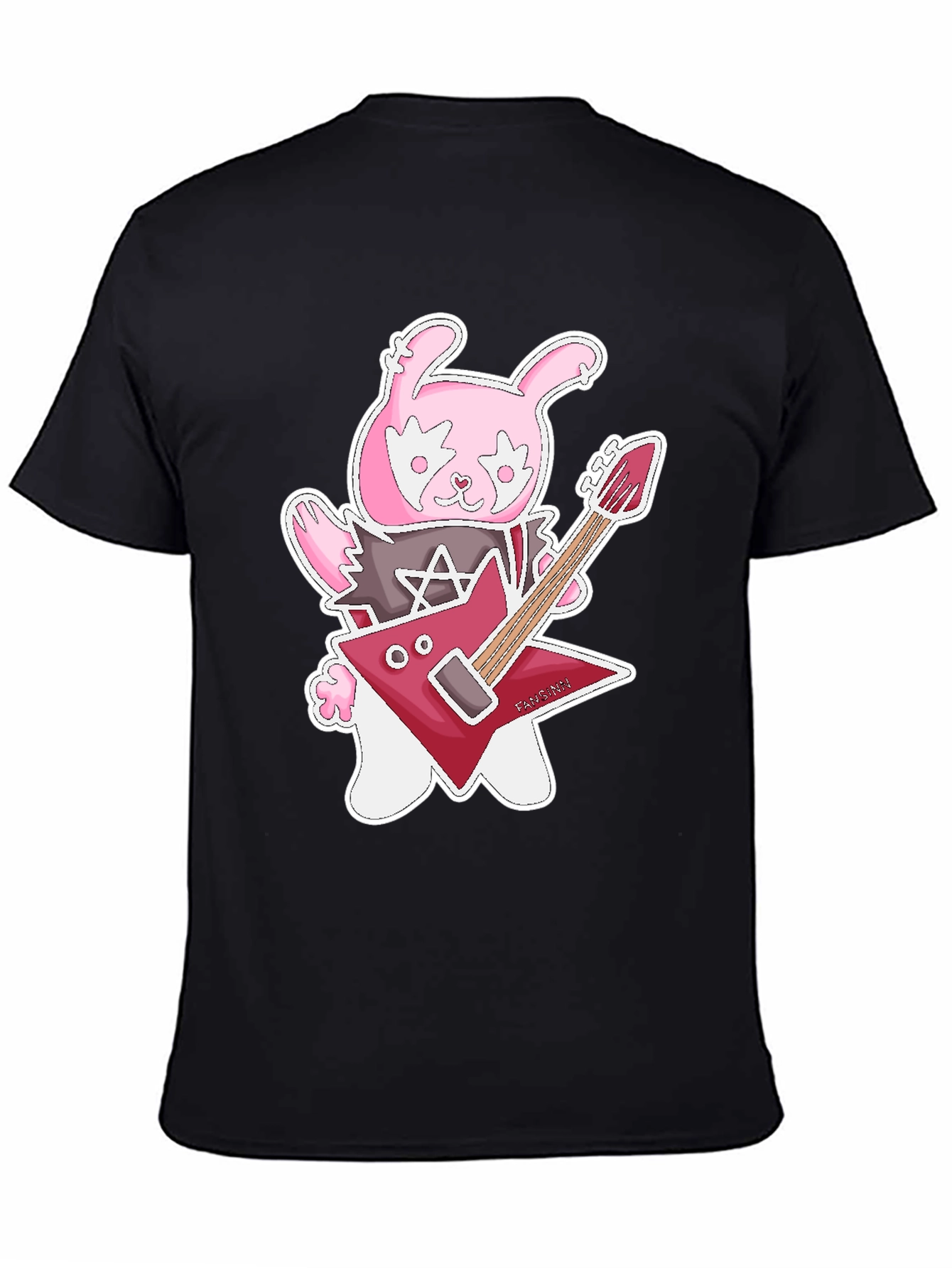 Black Rockstar Rabbit Graphic T-Shirt - Black Cotton Tee view 4