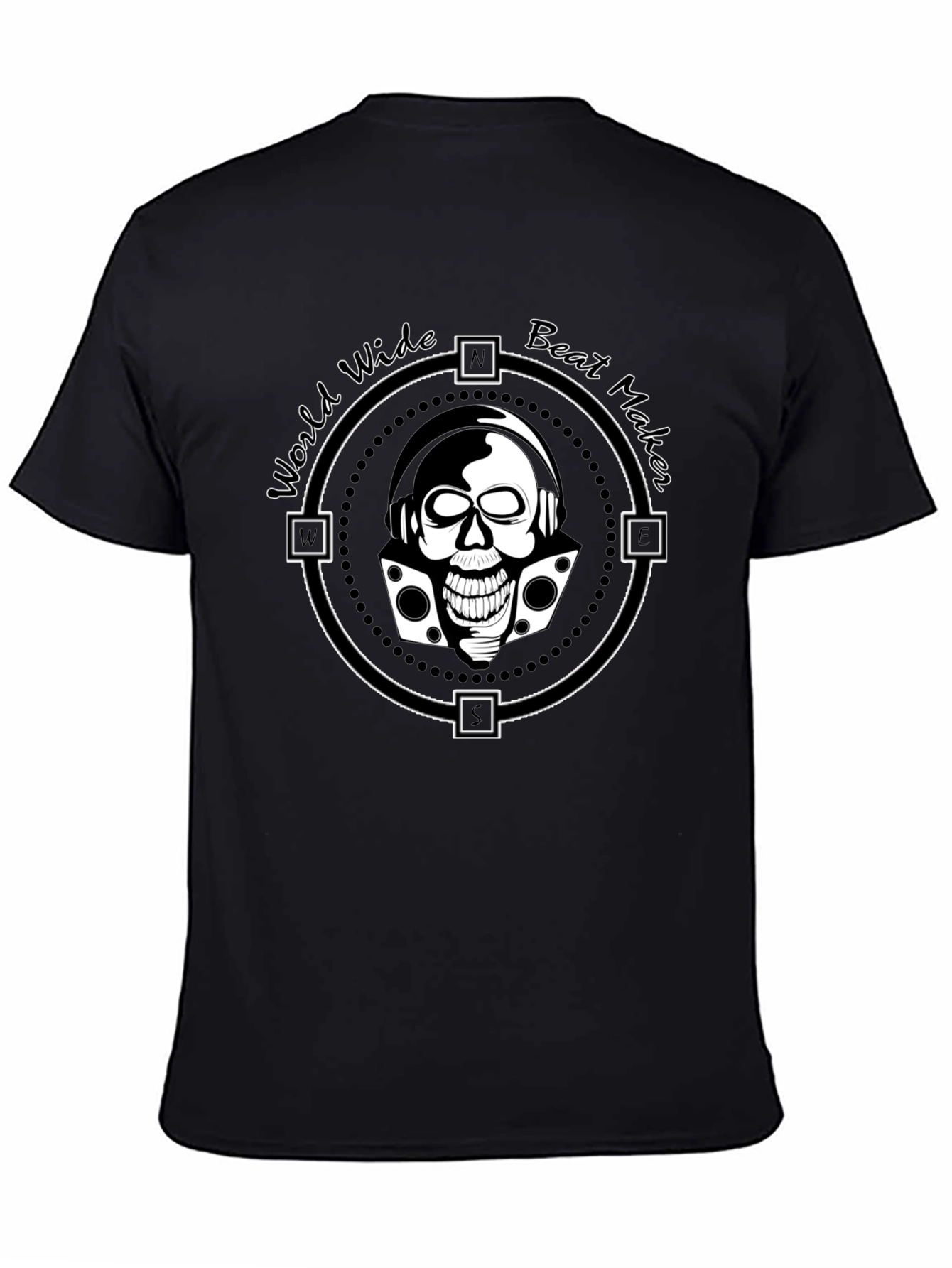 Black World Wide Beat Maker Skull Graphic Black T-Shirt view 4
