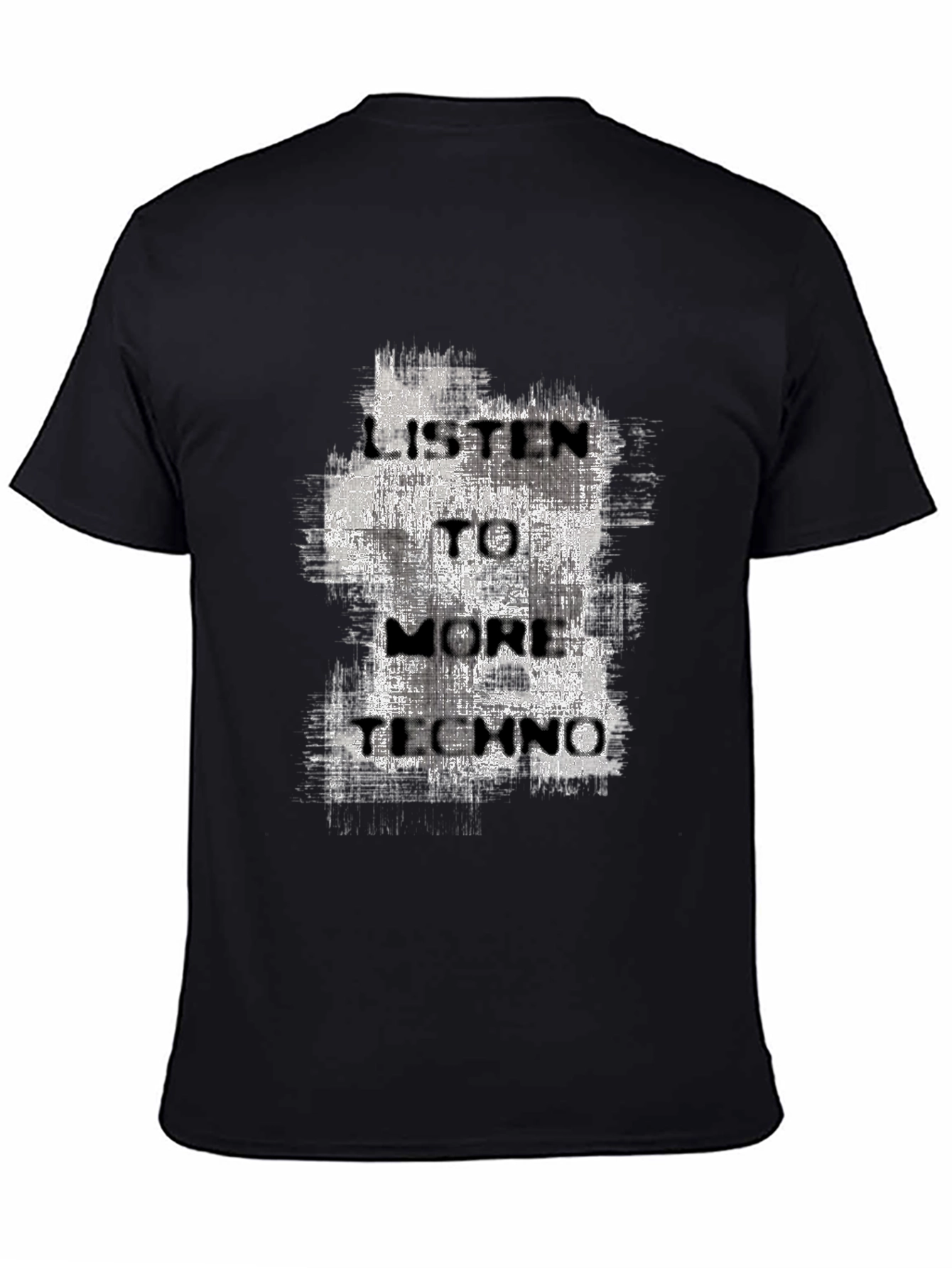 Black Listen To More Techno Graphic Tee - Black Cotton T-Shirt view 4