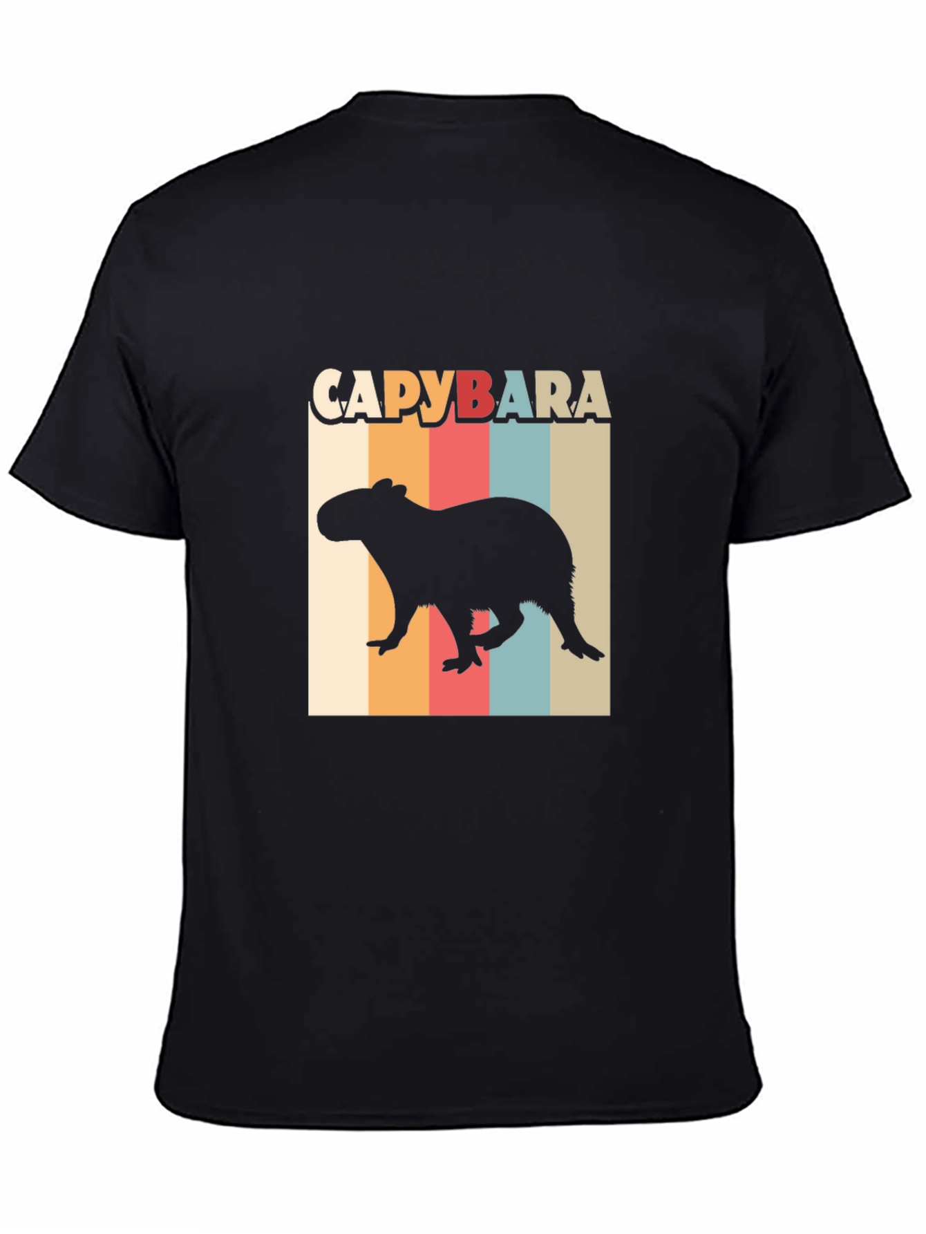 Black Capybara Retro Style T-Shirt view 4