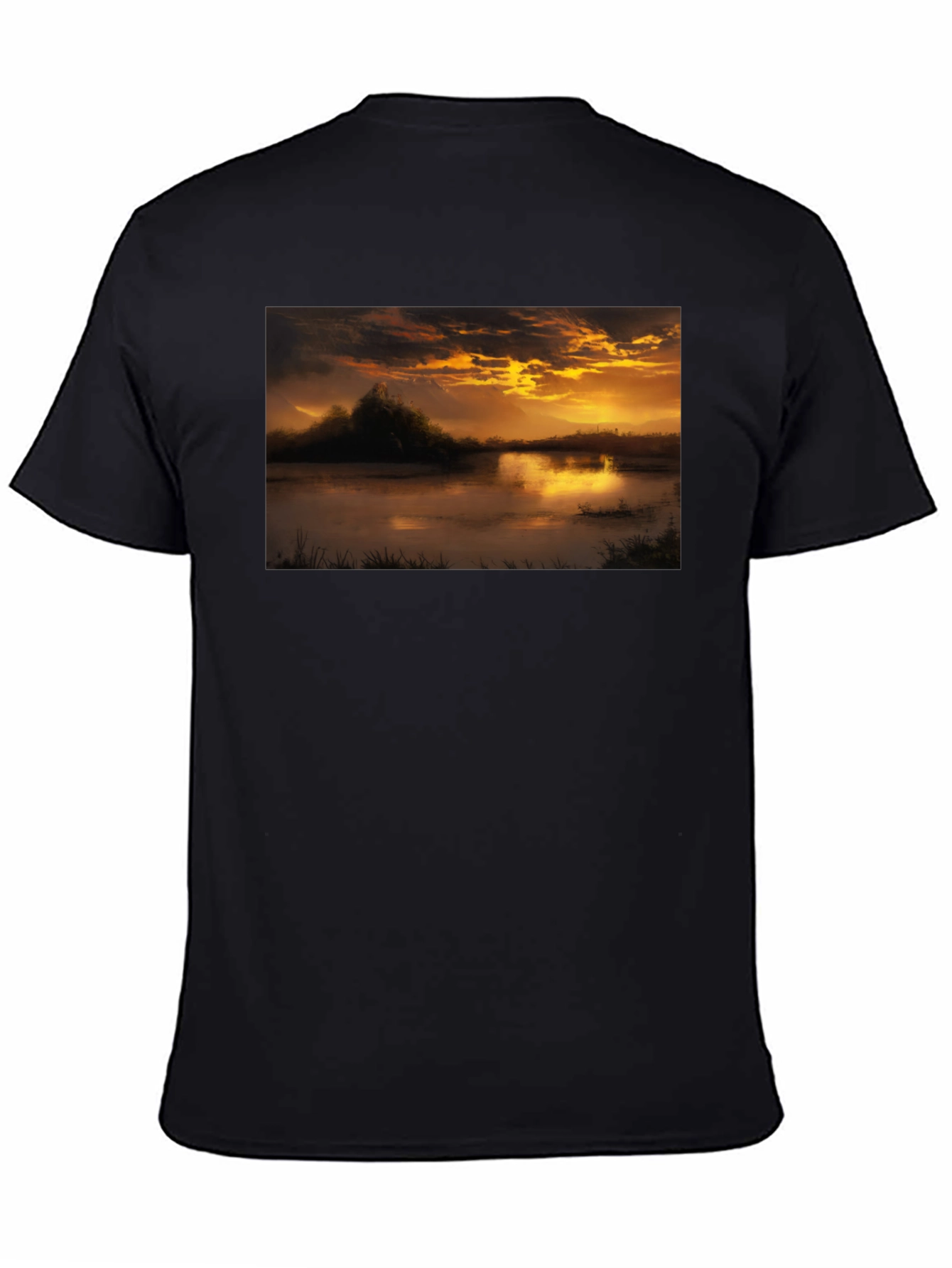 Black Sunset Lake Graphic Tee - Black Cotton Blend view 4