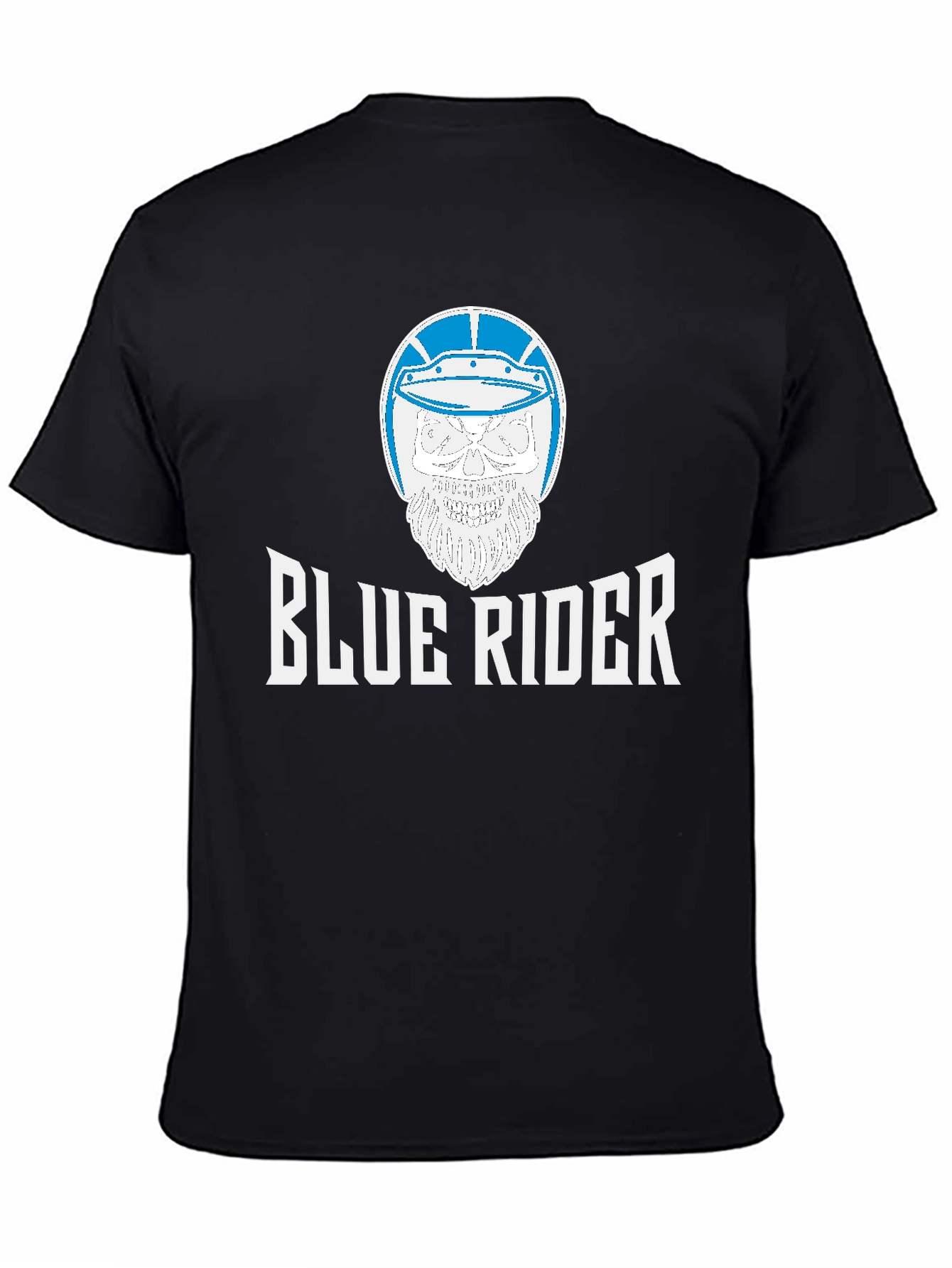 Black Blue Rider Graphic T-Shirt - Skull & Helmet Design view 4