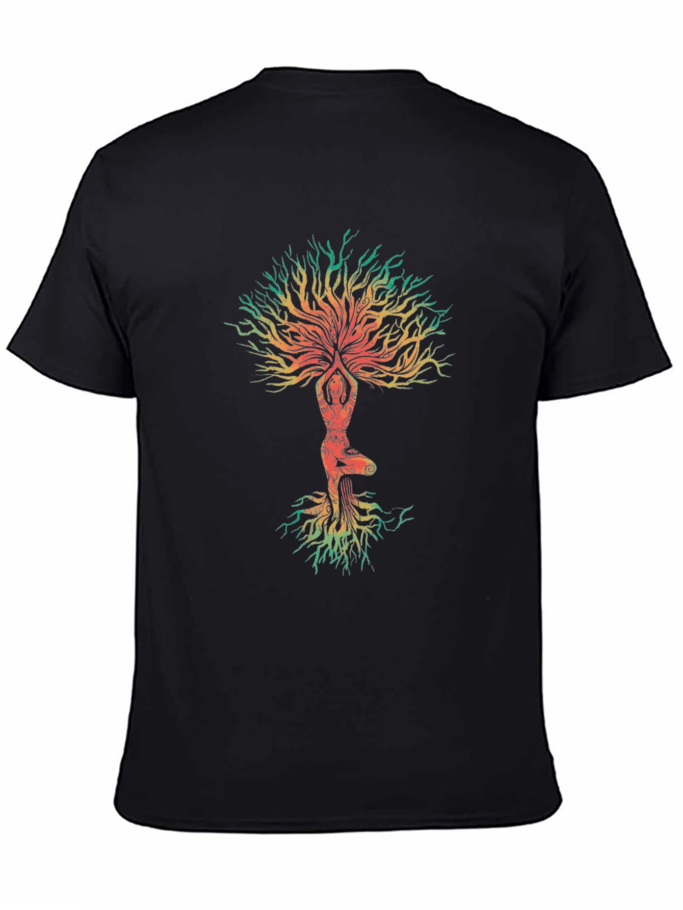 Black Tree of Life Yoga Graphic Tee - Black Cotton Blend view 4