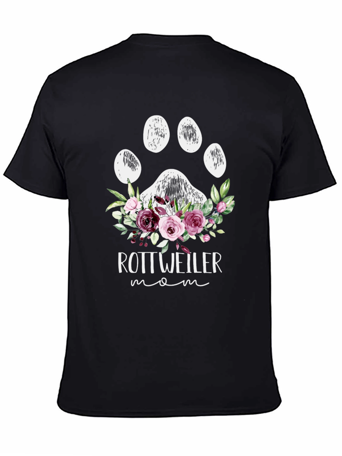 Rottweiler Mom Floral Paw Print T-Shirt - 4