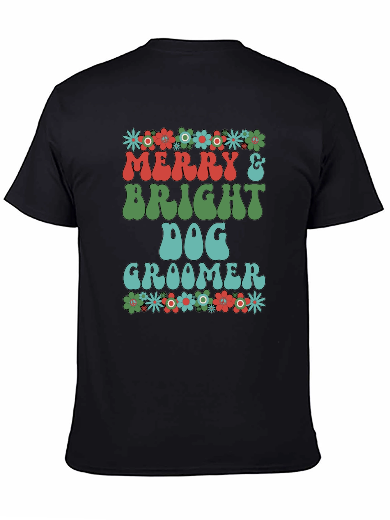 Black Merry & Bright Dog Groomer T-Shirt view 4