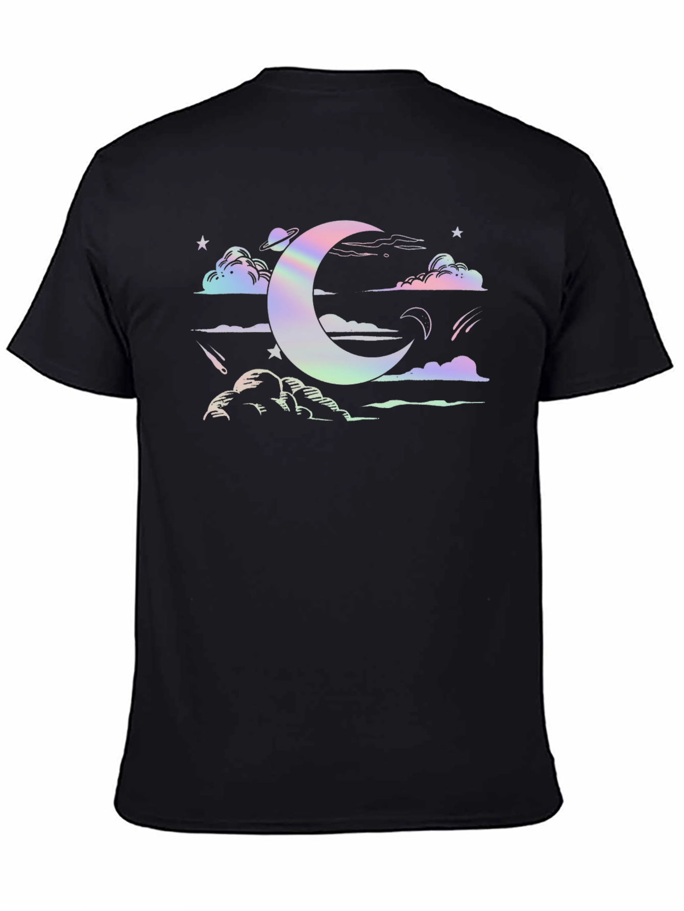 Black Celestial Moon & Stars Graphic Tee - Soft Cotton Blend view 4