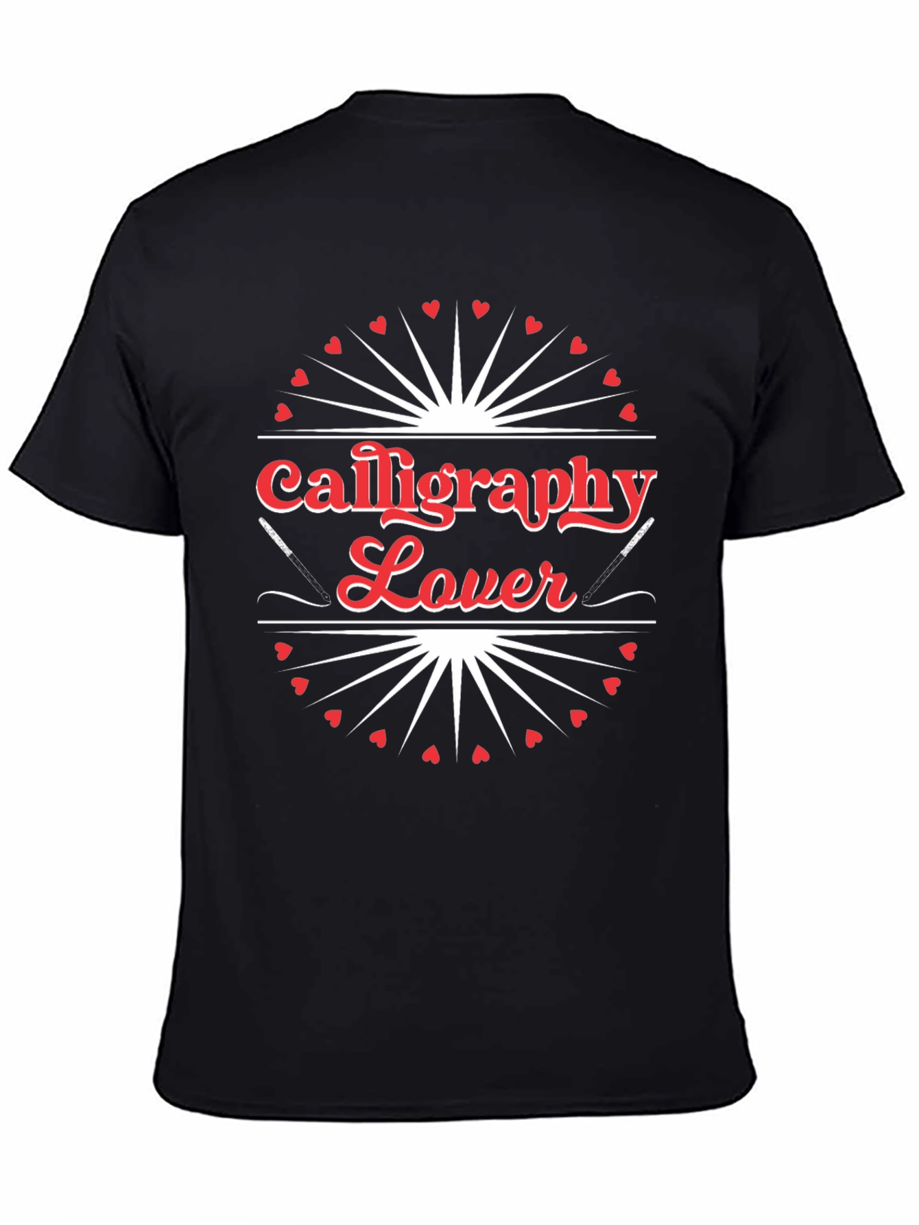 Black Calligraphy Lover Black T-Shirt - Heart Design view 4