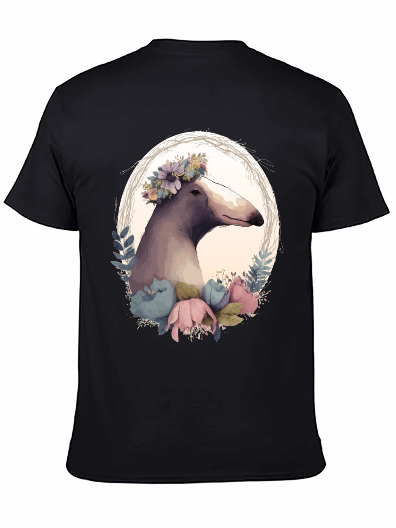 Black Floral Dog T-Shirt - Unique Graphic Tee view 4