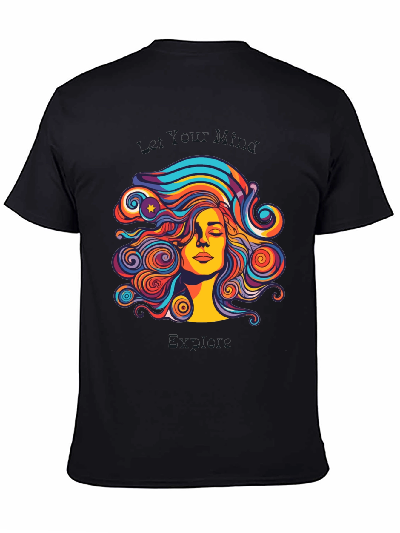 Black Psychedelic Woman Graphic Black T-Shirt view 4