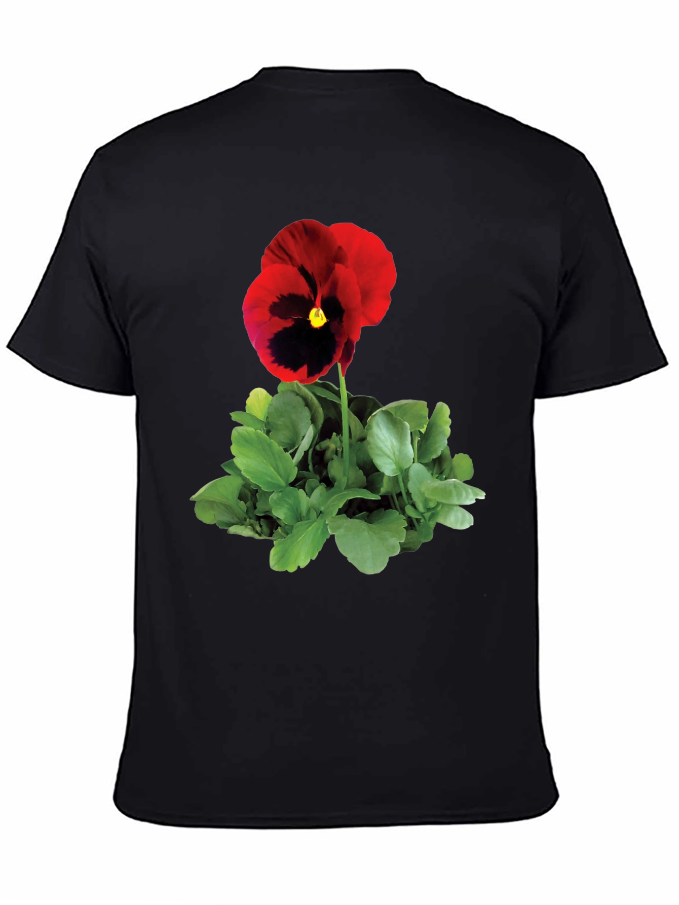 Black Pansy Flower Graphic Tee - Black Unisex T-Shirt view 4