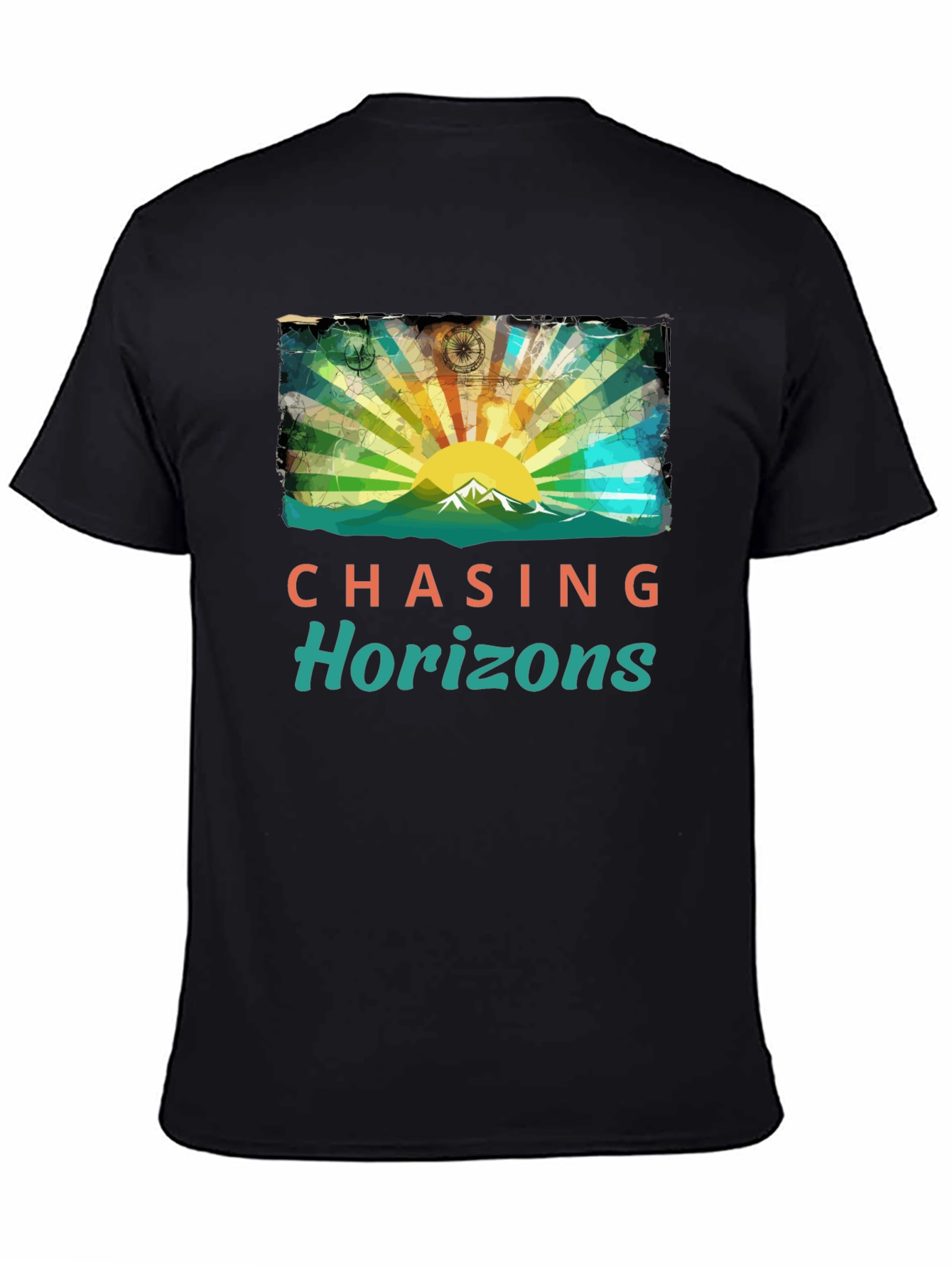 Black Chasing Horizons Graphic Tee - Mountain Sunrise Design view 4