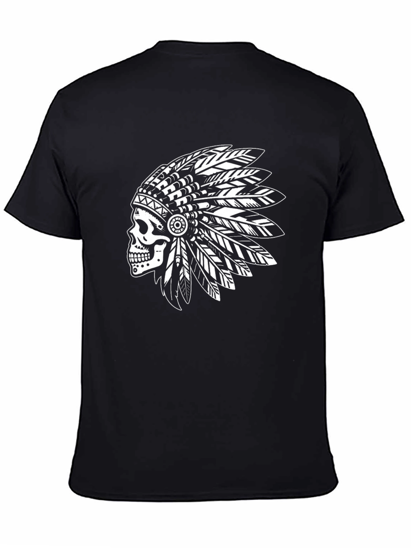 Black Skull Headdress Graphic Tee - Tribal Skeleton T-Shirt view 4
